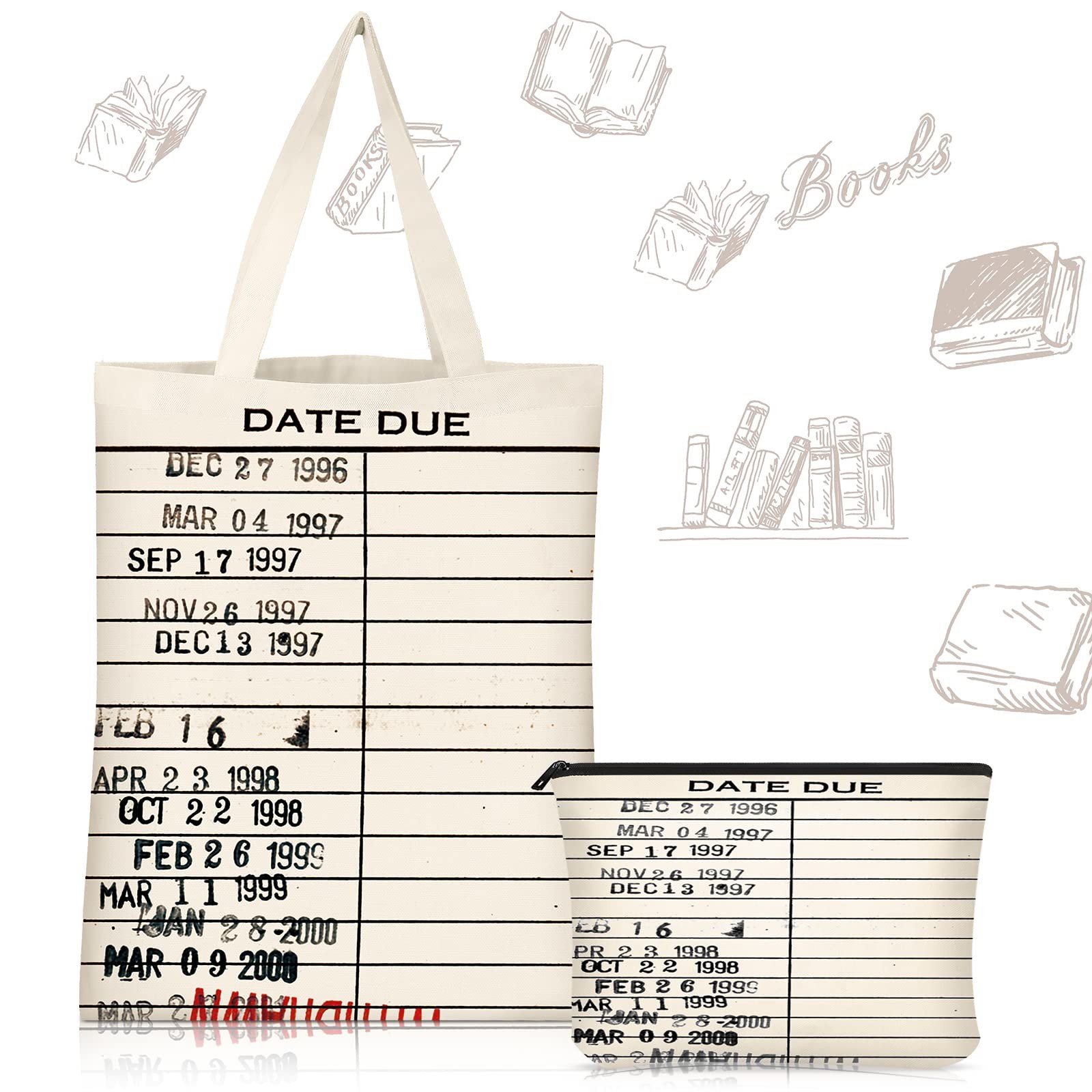2 Pcs Back to Library Tote Bag for Library Due Date Bag