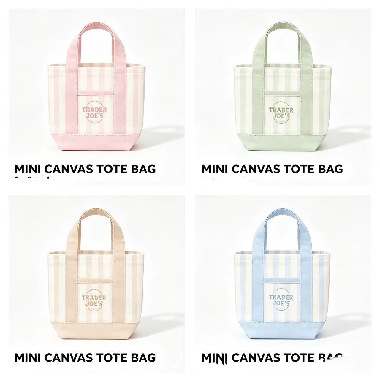 Set of 4 Trader Joe’s Limited Edition 2026 Drop Mini Stripe Canvas Tote Bag NEW
