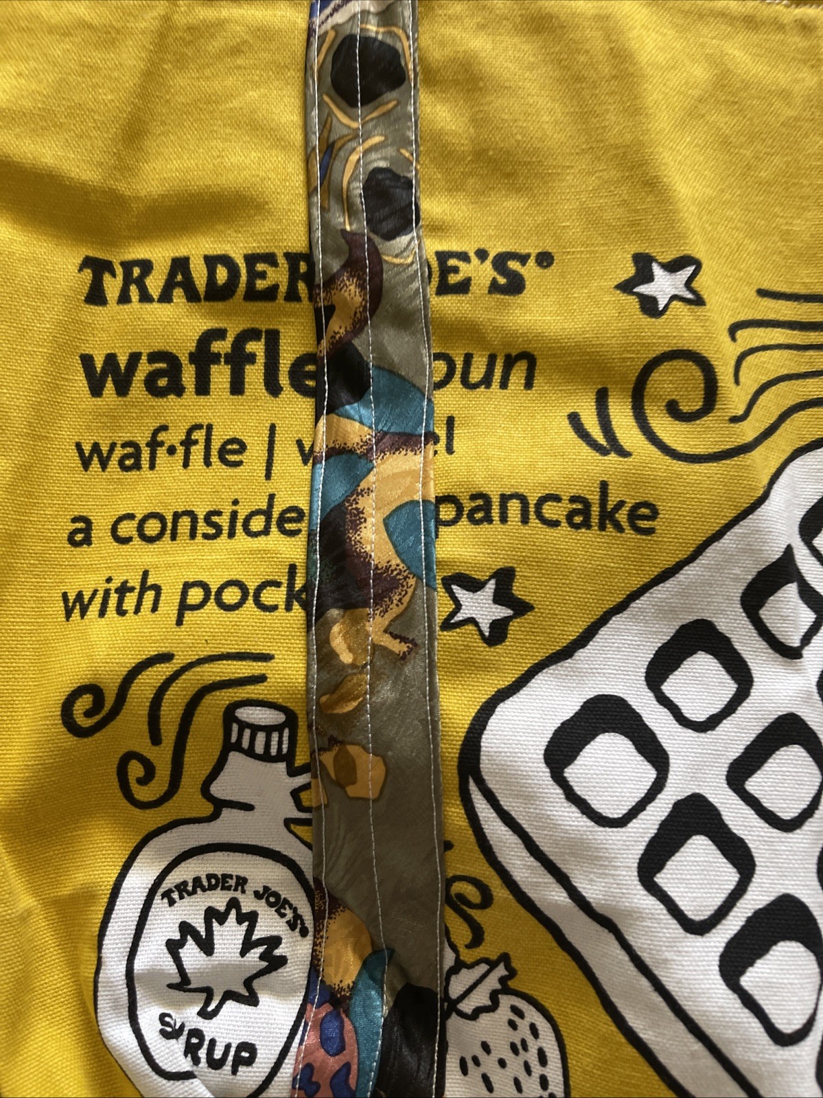 Trader Joe Tote Bag With Two Different Design Using Ties As Handles 17x13x5 1/2