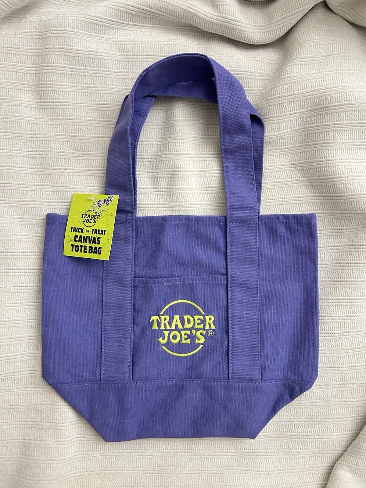 Limited Edition Trader Joe’s Mini Halloween Purple Green Canvas Tote Bag