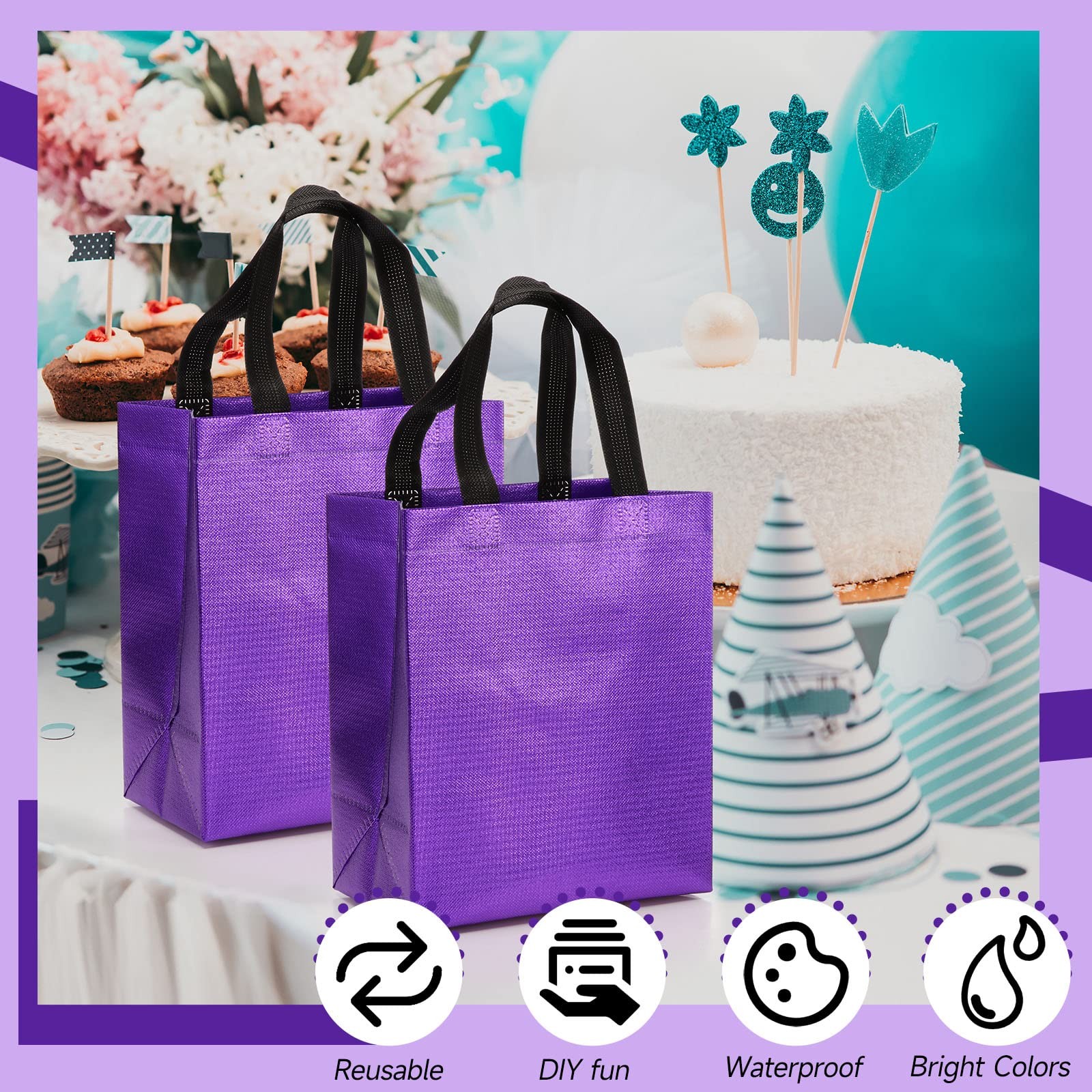 80 Pcs Reusable Gift Bags Set Glossy Grocery Gift Tote Bag with Hadnle for We…