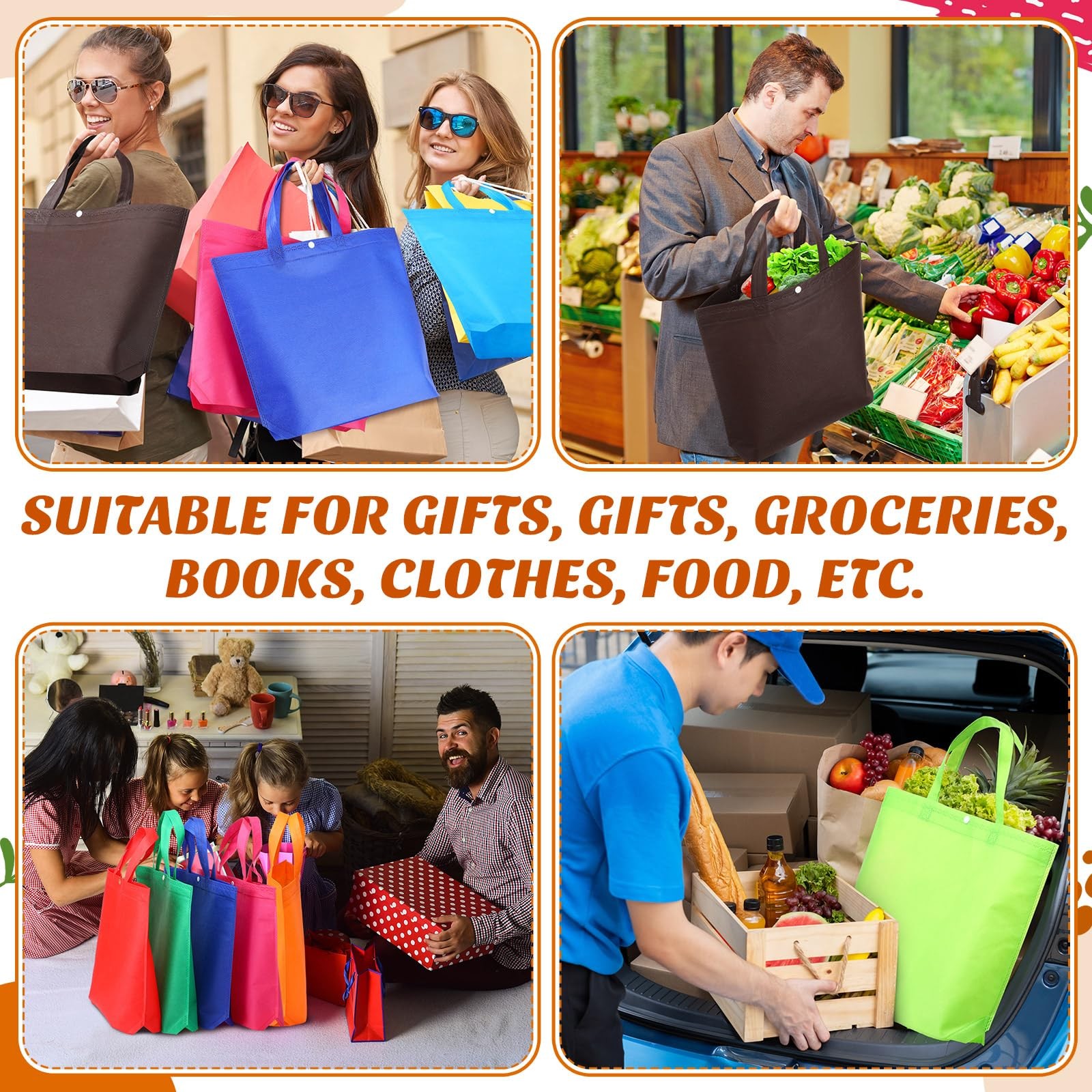 Paterr 100 Pcs Reusable Grocery Bags Bulk Shopping Tote Large, Multicolor