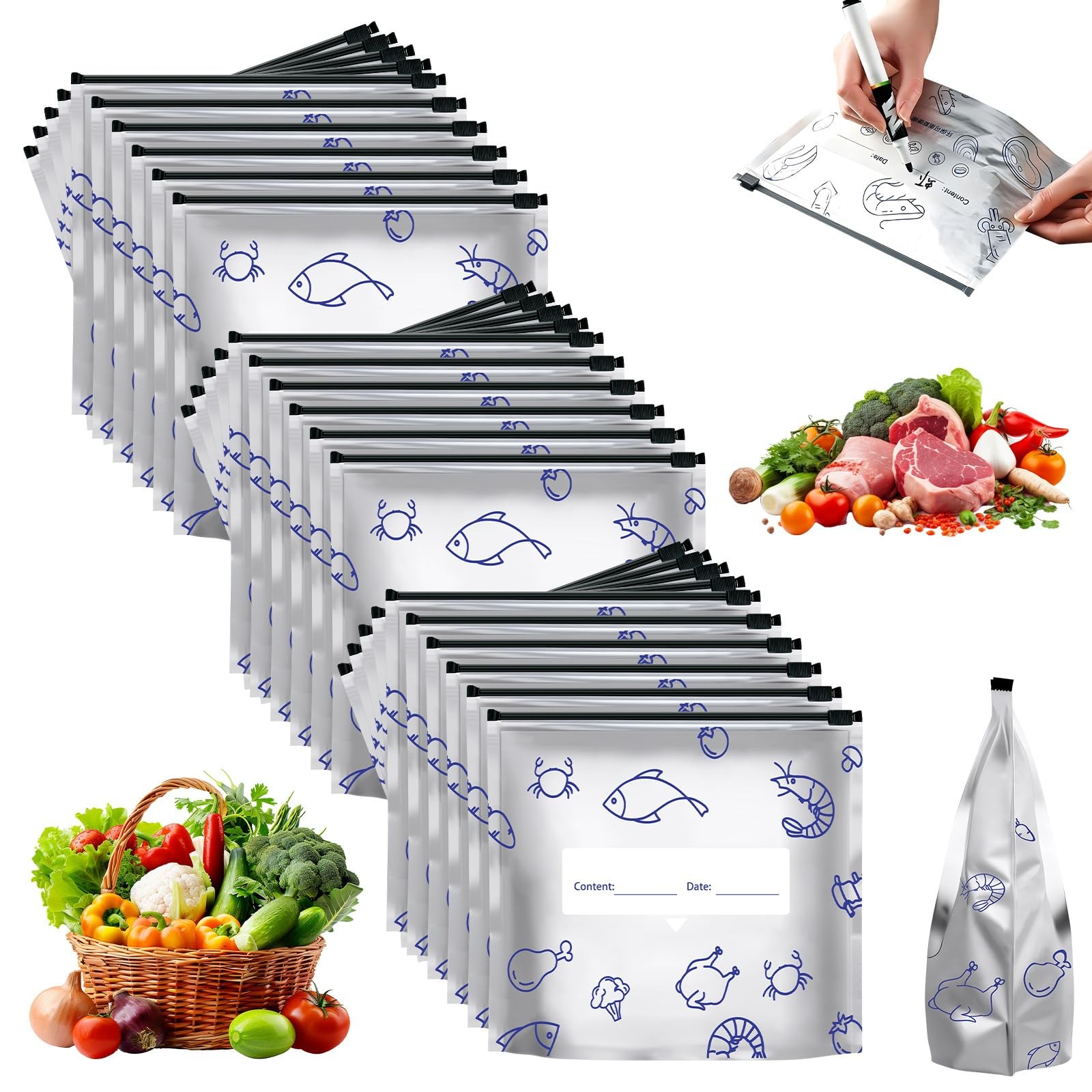 Reusable Aluminum Foil Sealable Storage Bags, 2026 New Medium, Silver