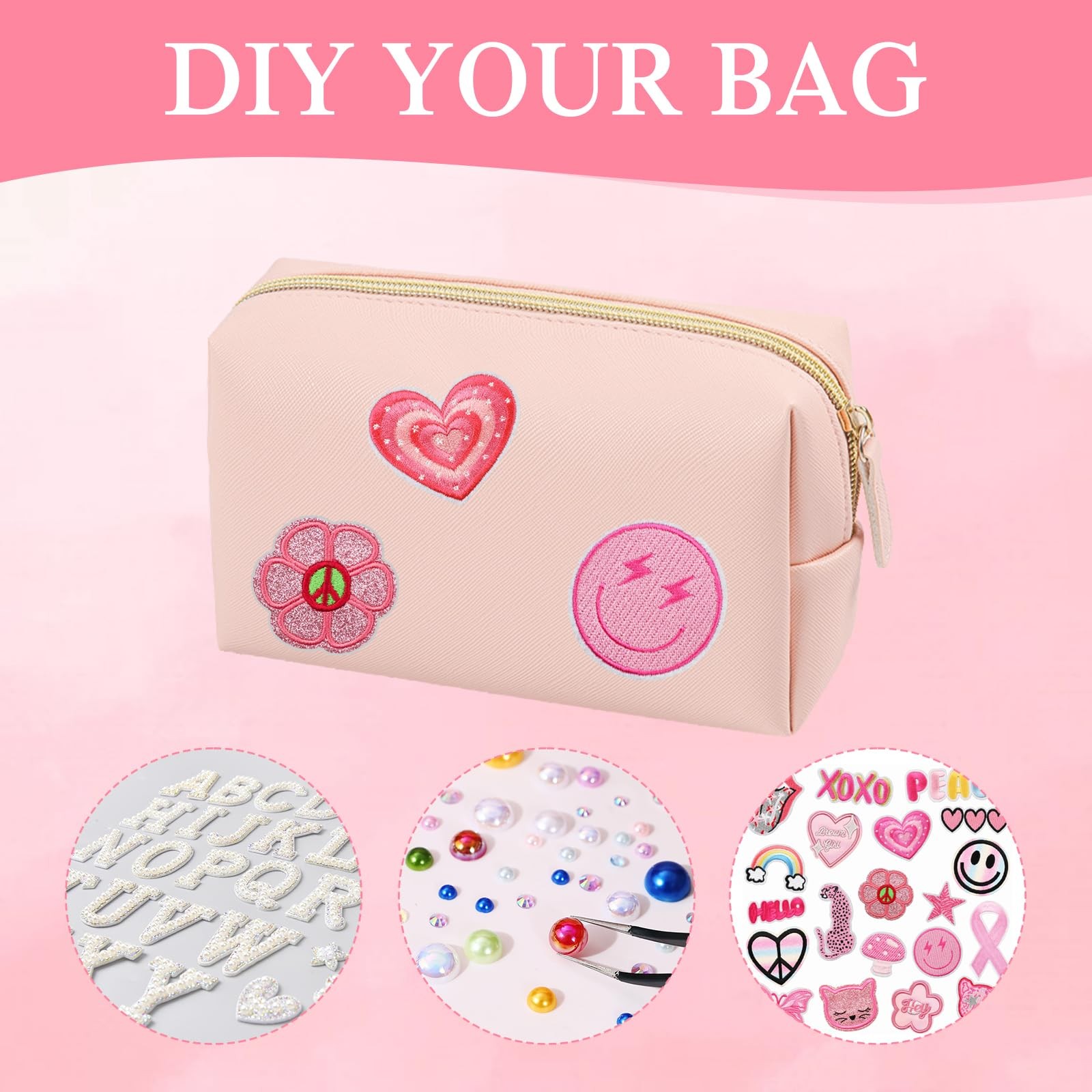 Merkaunis 8 Pcs Preppy Makeup Bag cherry pink, beige, light gray, green
