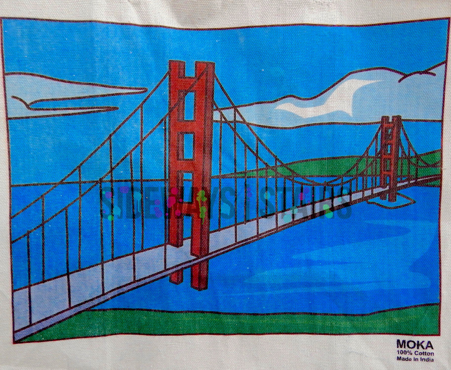 GOLDEN GATE BRIDGE CANVAS TOTE 17.5″ San Francisco reusable shopping bag cute