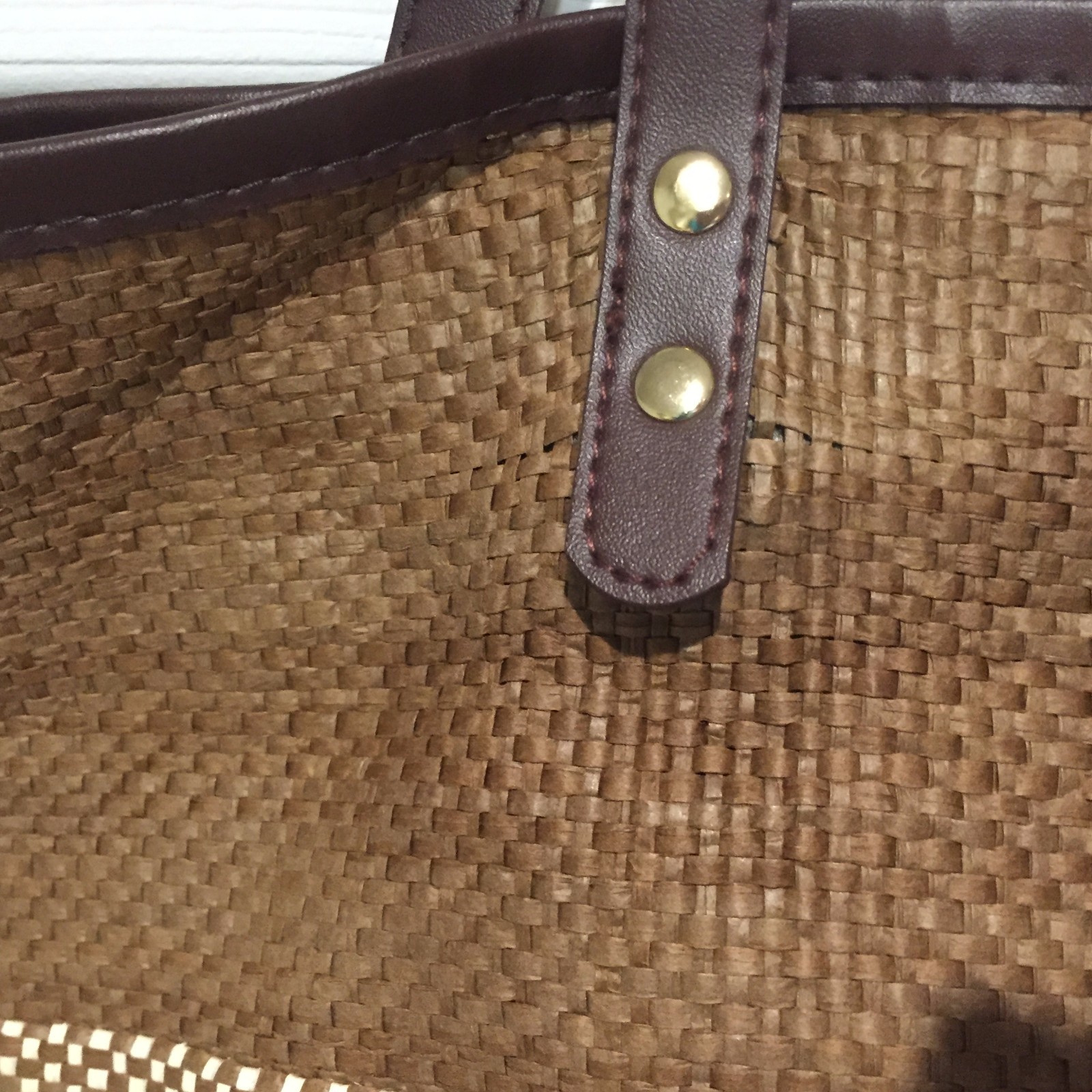 New Reusable Tote X-Large Shoulder Bag Brown Woven Eco Shopper Beach Carry-All