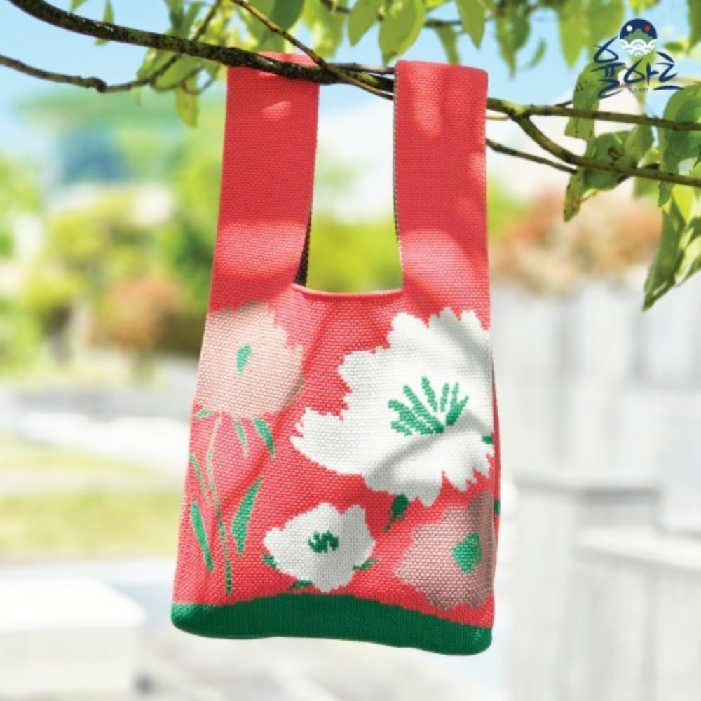 YULART Traditional Korean Folk Art Minhwa Knit Market Bag, Reusable Eco Shopping