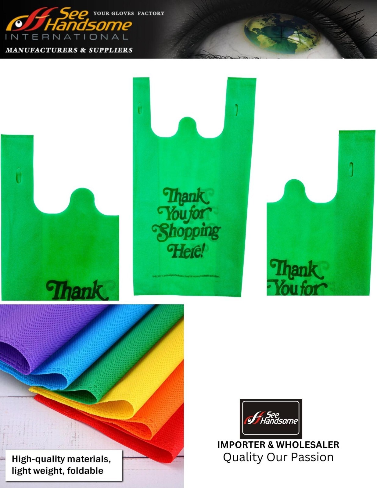 Non woven Grocery, Retail T-shirt Shopping Reusable Bags 750 -1000 Bags- 40 GSM