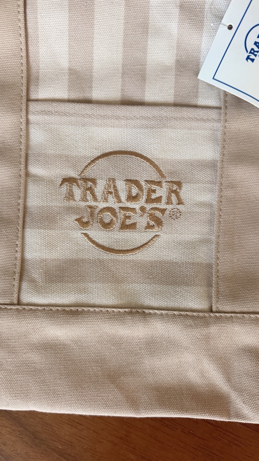 Trader Joe’s Striped Mini Canvas Tote Bag Beige/White Reusable Cotton 11x8x6