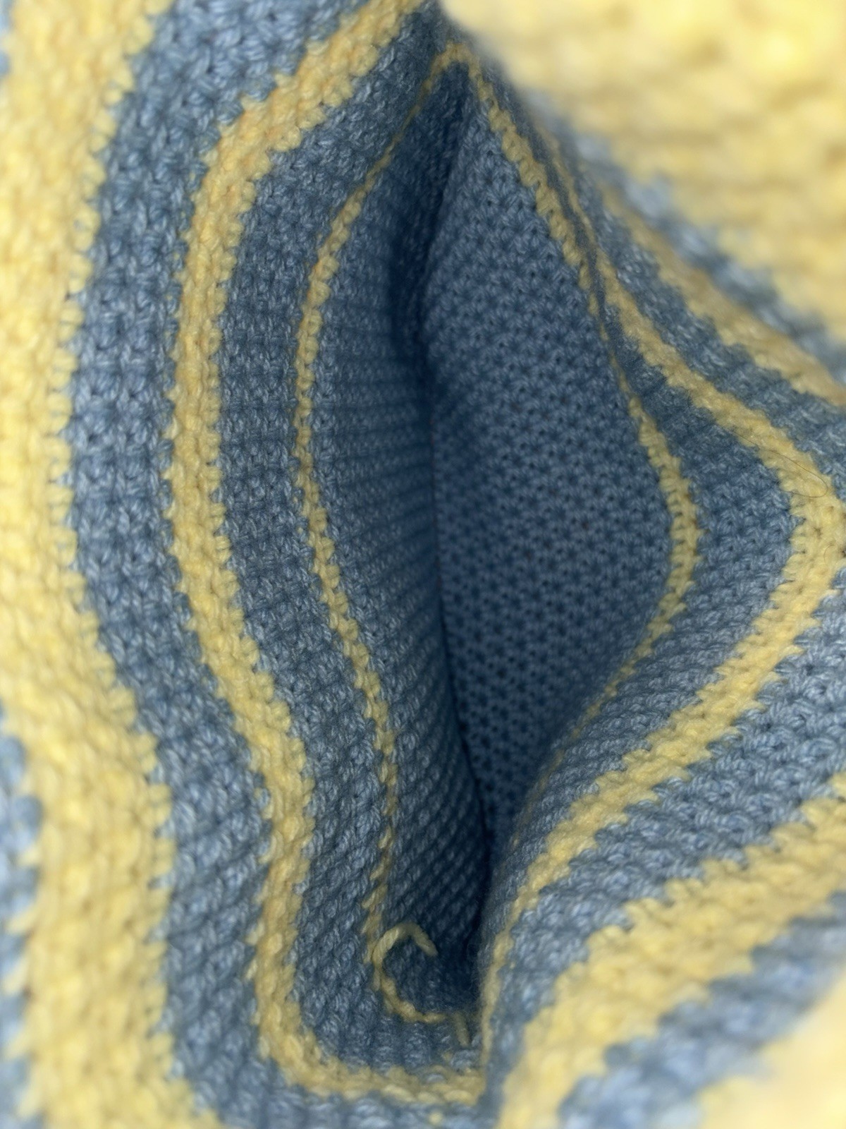 Handmade Reusable Shopping Bag Blue & Yellow Striped 15 in Tall x 12 in