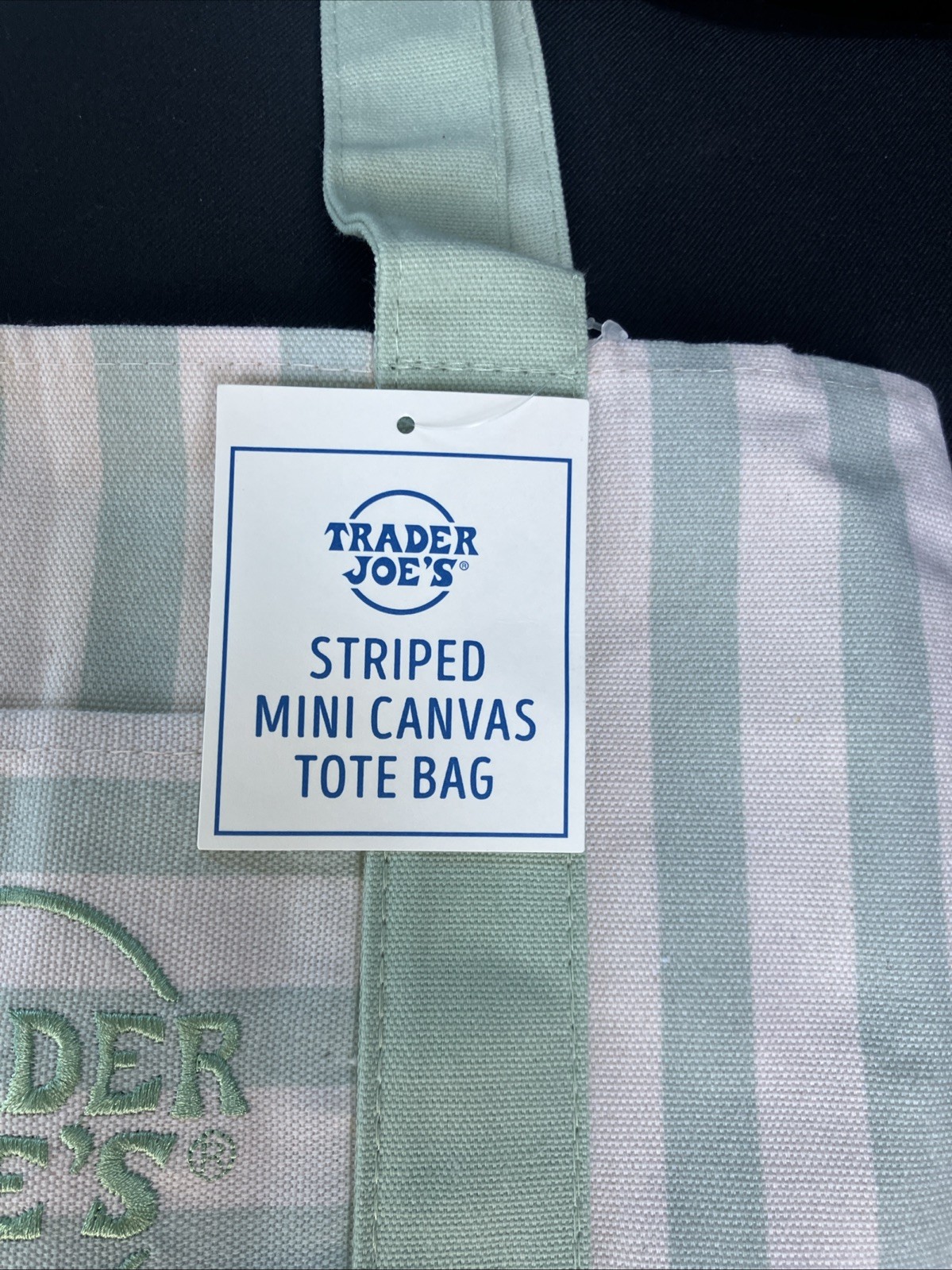 TRADER JOE’S 2026 Mini Stripe Canvas Tote Bag GREEN stripes. SHIP NEXT DAY