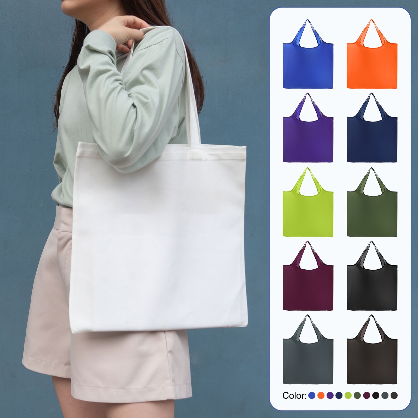 Reusable Grocery Bags Washable Shopping Totes with Handles Coffee