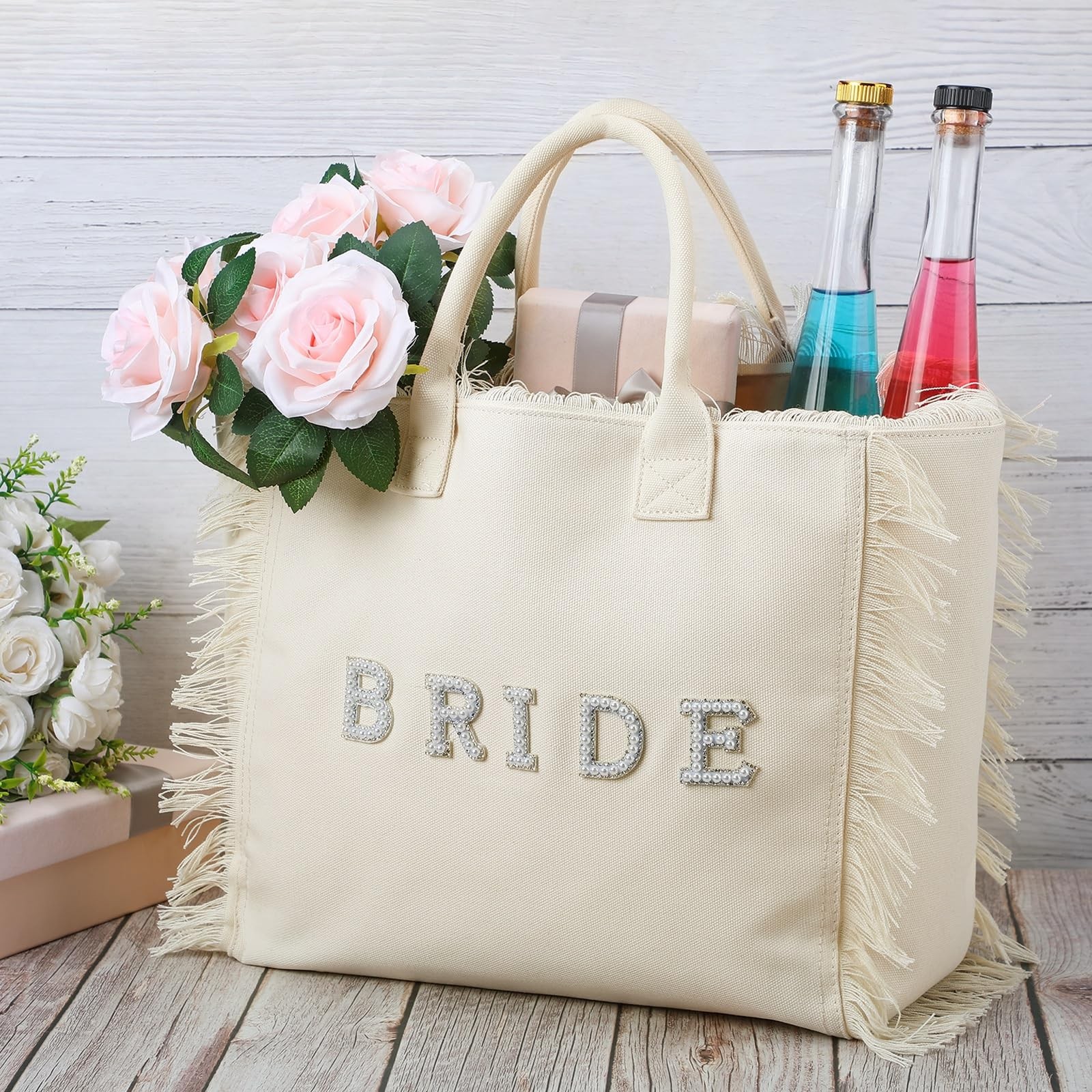 Bride Beach Tote Bag Gifts Wedding Large Bridal Shower Pearl Rhinestone Tote …