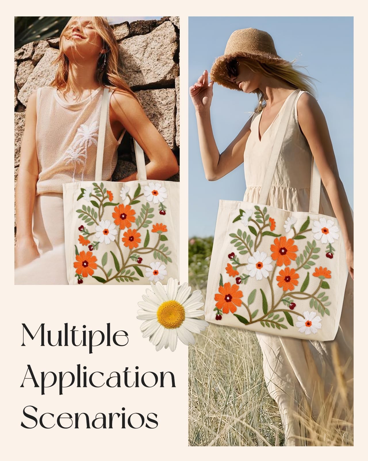 Embroidery Canvas Tote Bag for – Reusable Totes with Pocket & Magnetic Buckle…