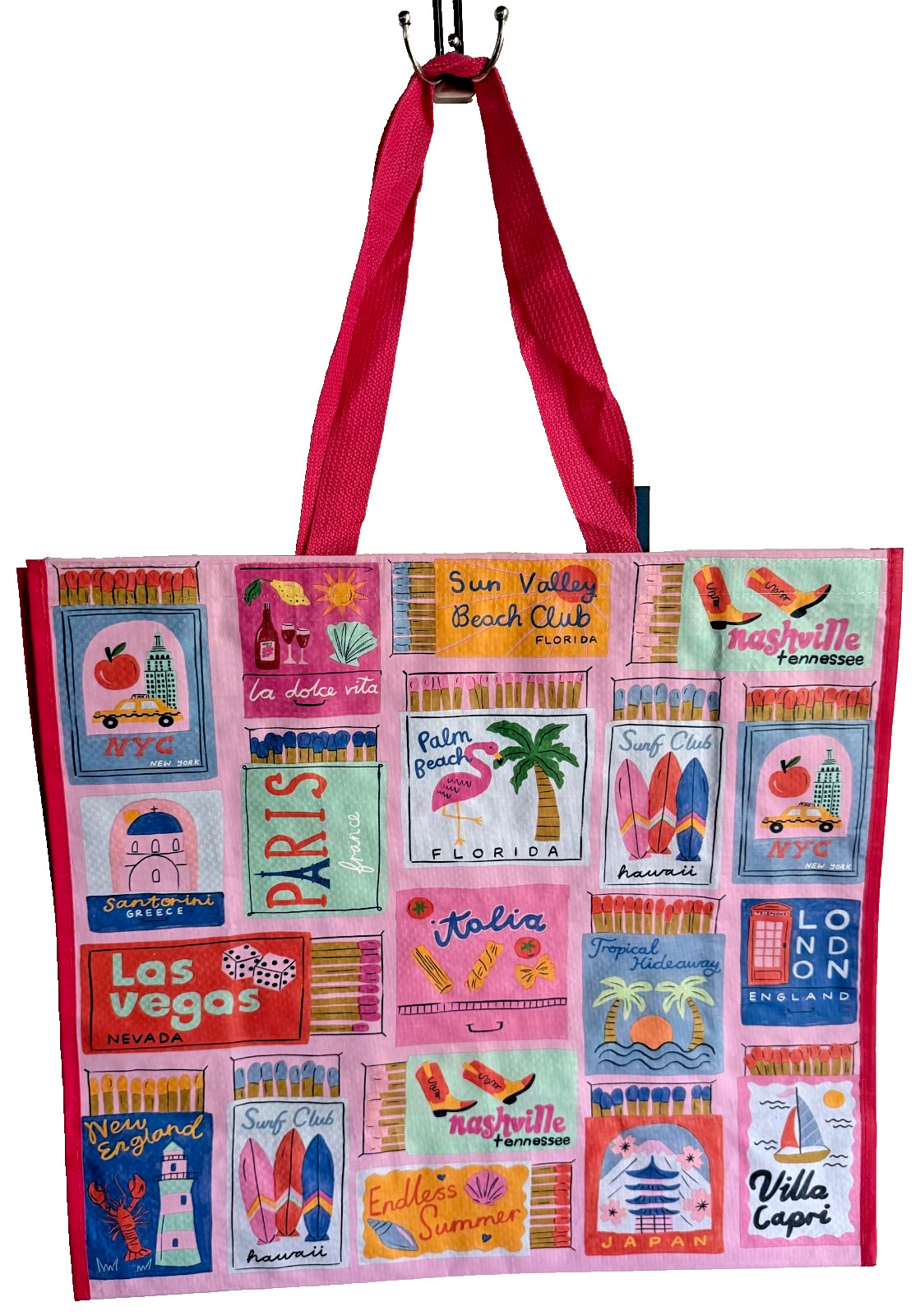 MARSHALLS REUSABLE LARGE TOTE SHOPPING BAG 20″ X 18″ PATCHWORK TRAVEL PARIS USA