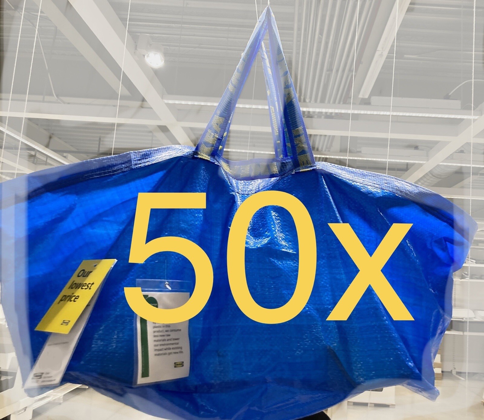 SET Of 50 IKEA Fratka Shopping Bag Blue Large Size Sturdy Laundry Durable