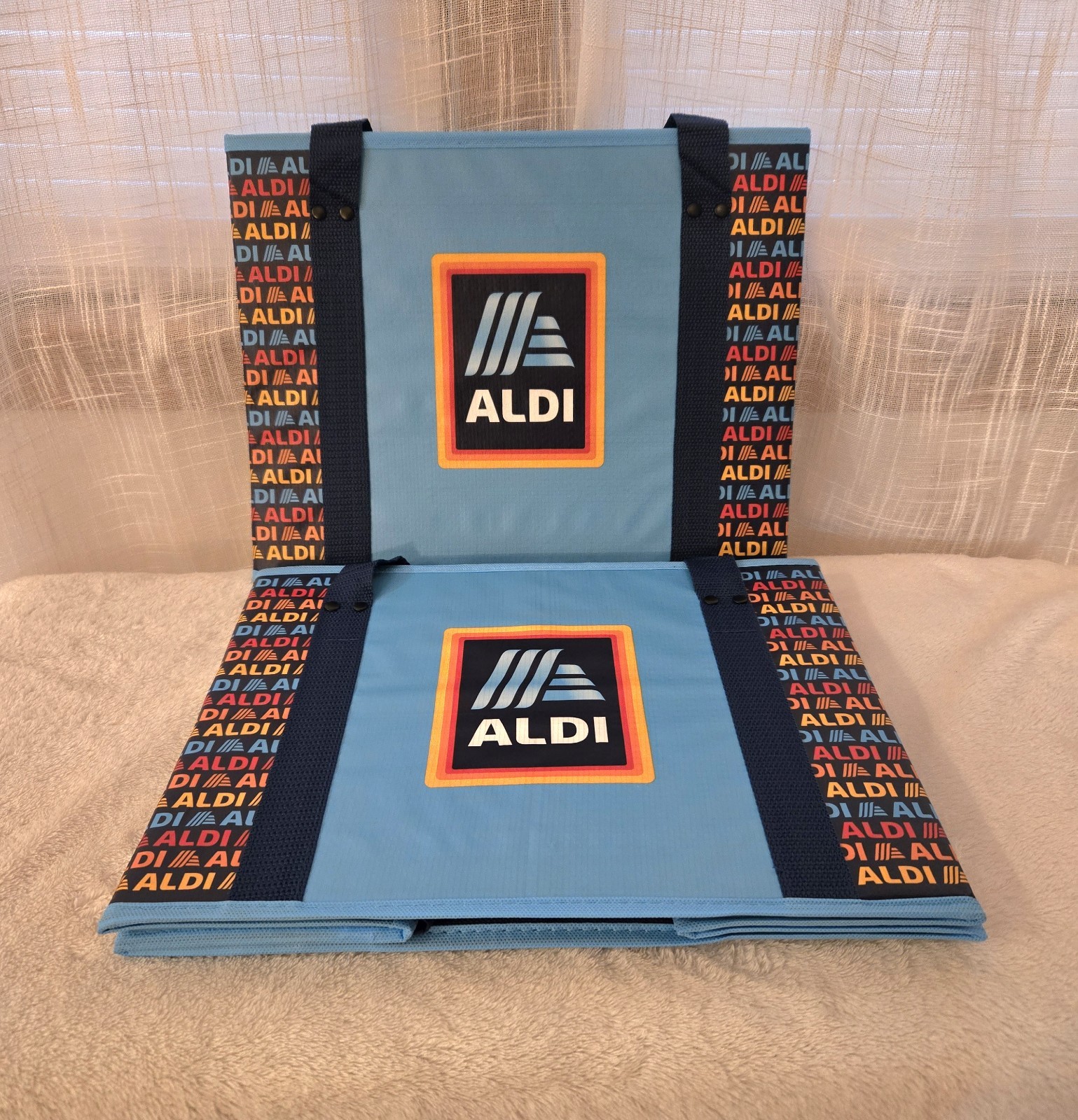ALDI 2 Collapsible Box Bags 14x10x11 Blue Navy Rainbow