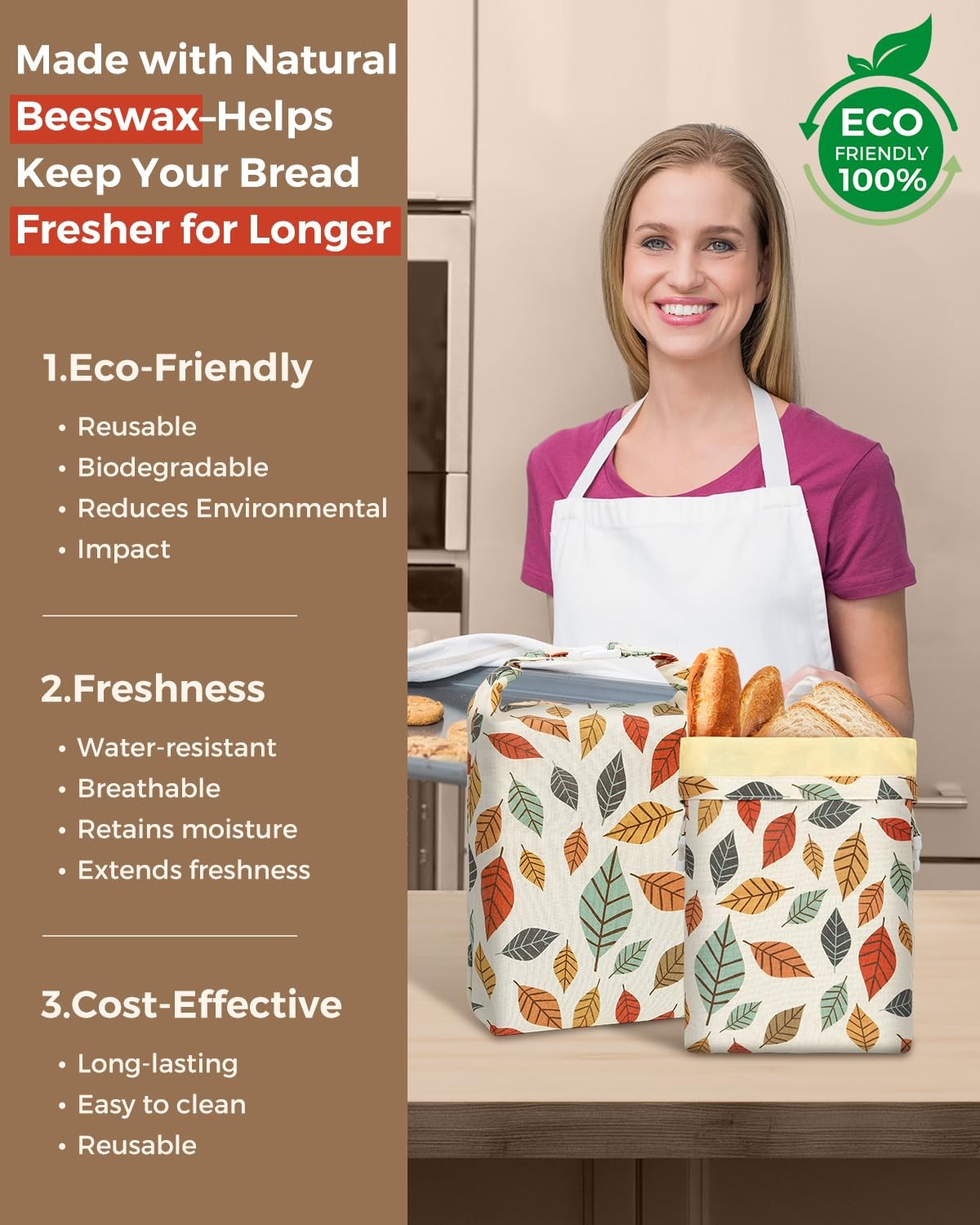 Beeswax Bread Bags for Homemade Bread,Reusable Large