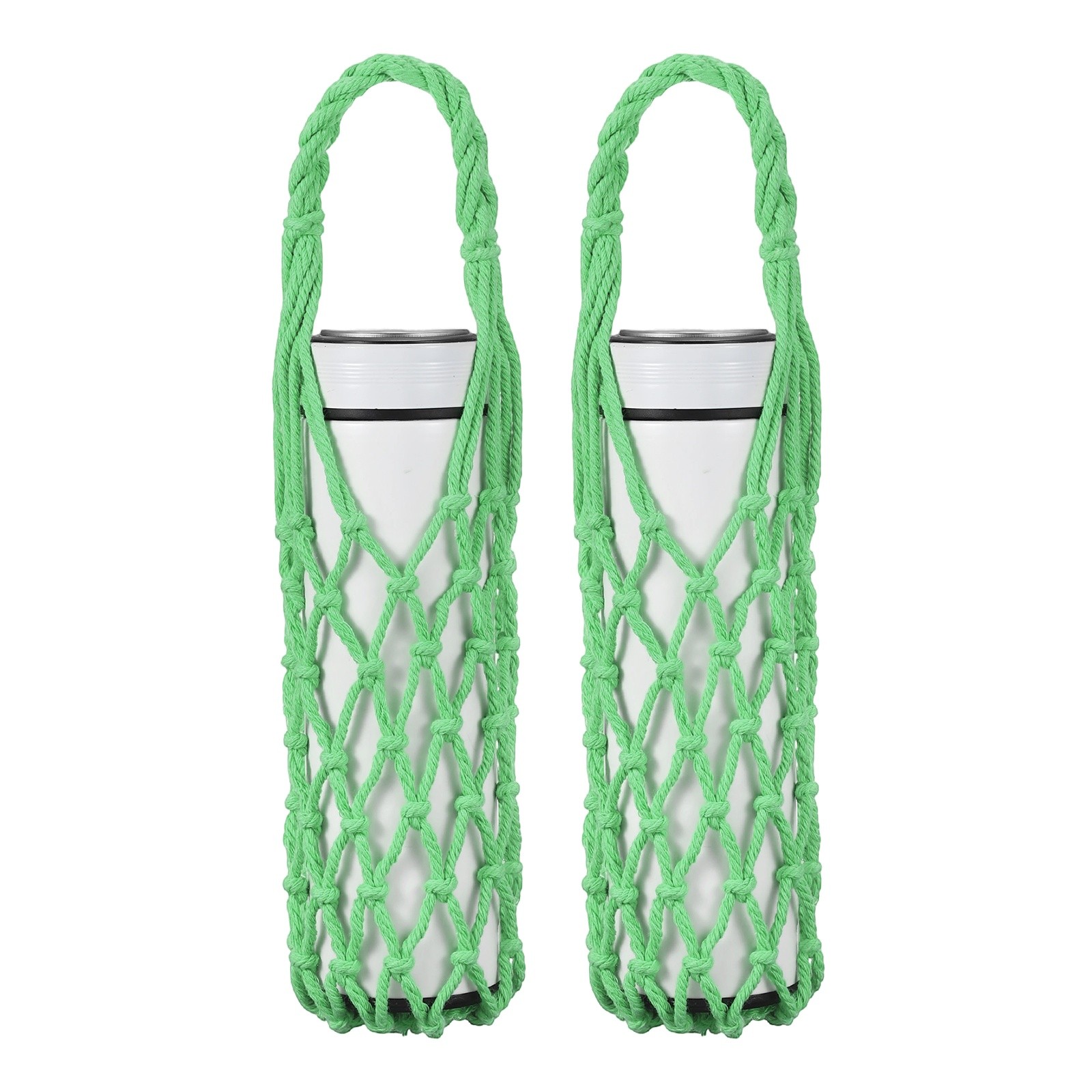 2 Pcs Crochet Water Bottle Carrier Bag for Hiking Shopping (Light Green)