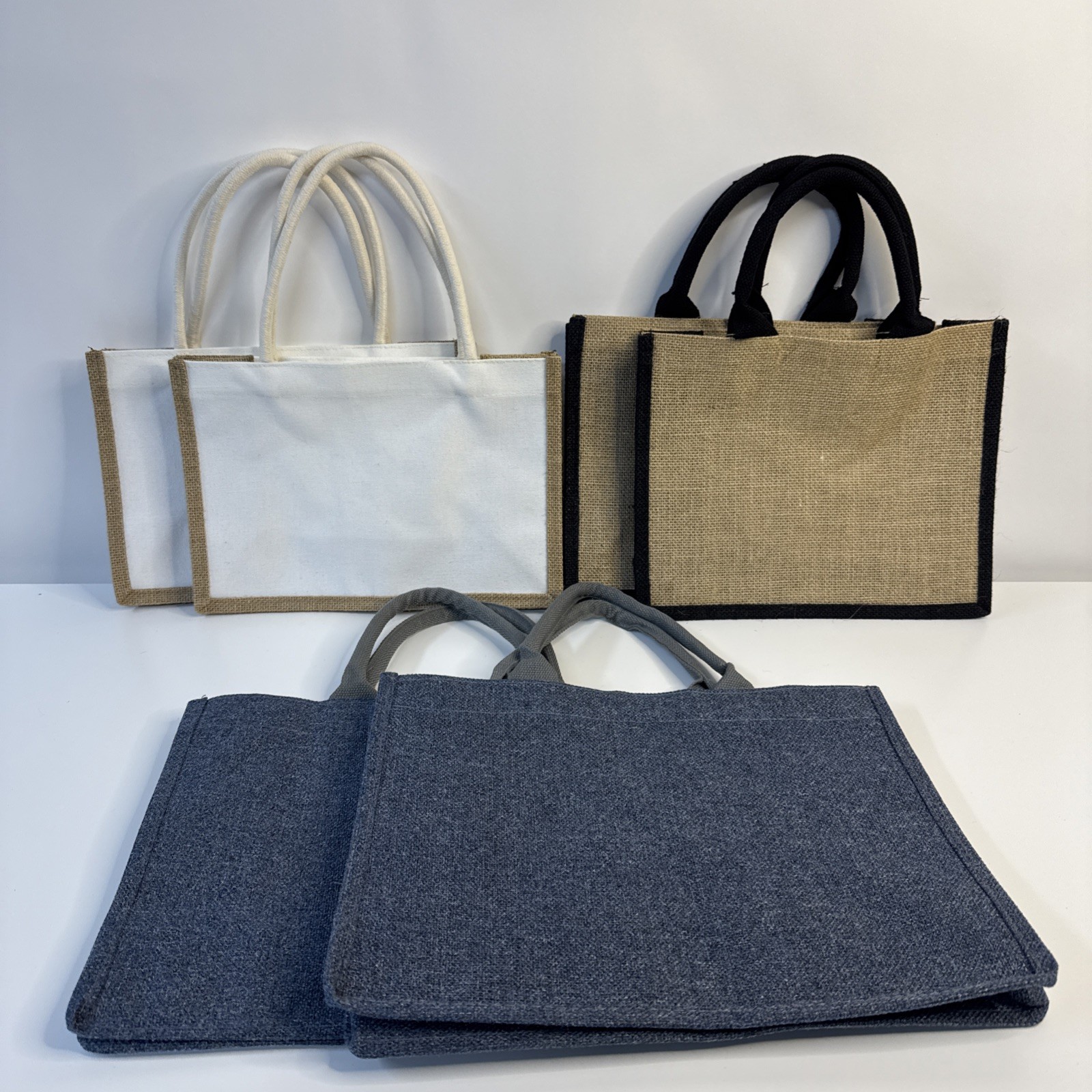 Lot Of 6 Canvas/Jute Tote Bags Fine Burlap Reusable Bridal Shopping Beach