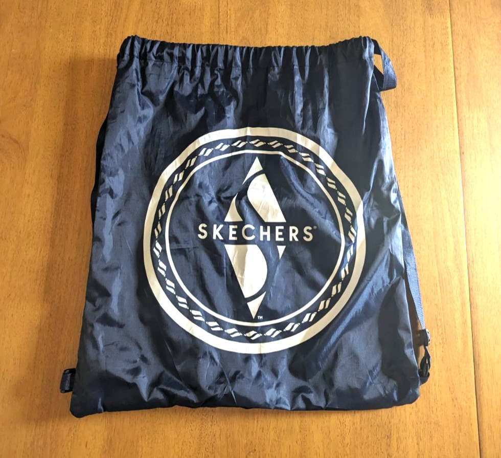Sketchers Navy Blue Nylon Drawstring Backpack Sack Gym Shoe Shopping Bag Tote