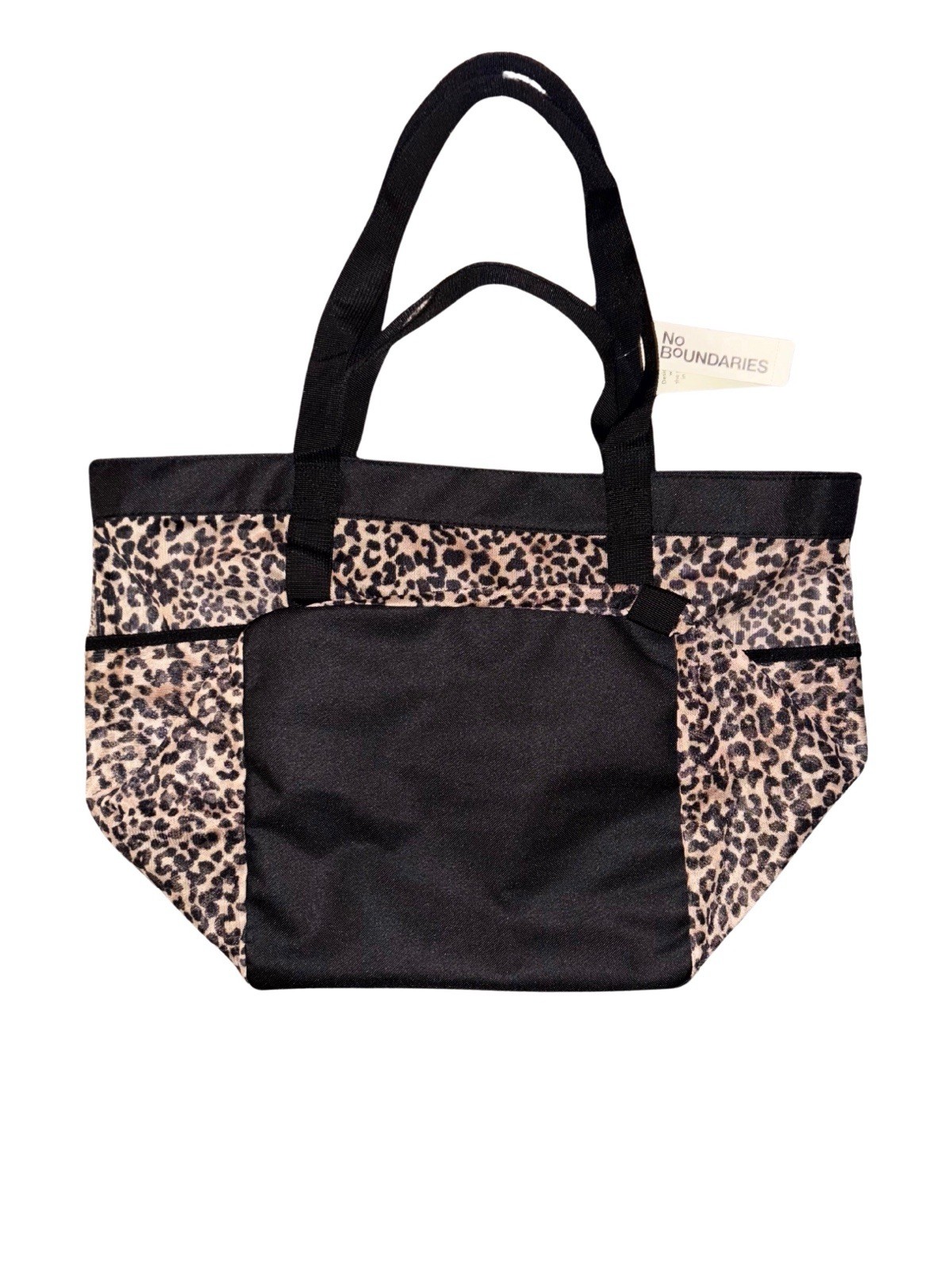 No Boundaries Leopard Print Reusable Tote Bag Black 11×12.4×14.6 in