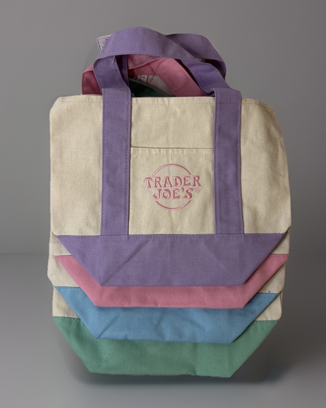 Trader Joes Mini Pastel Canvas Tote Bag Set of 4 NWT Easter