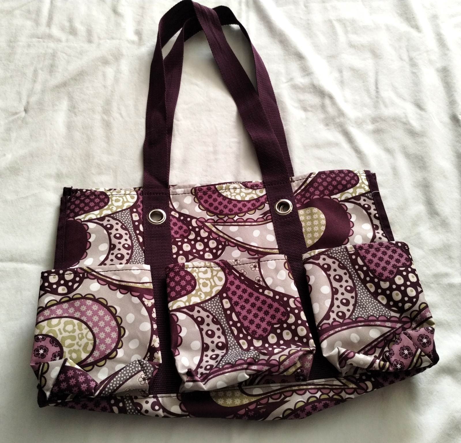 SET of 2 THIRTY-ONE Shopping TOTE BAGS Purple Paisley Print -RETRO METRO