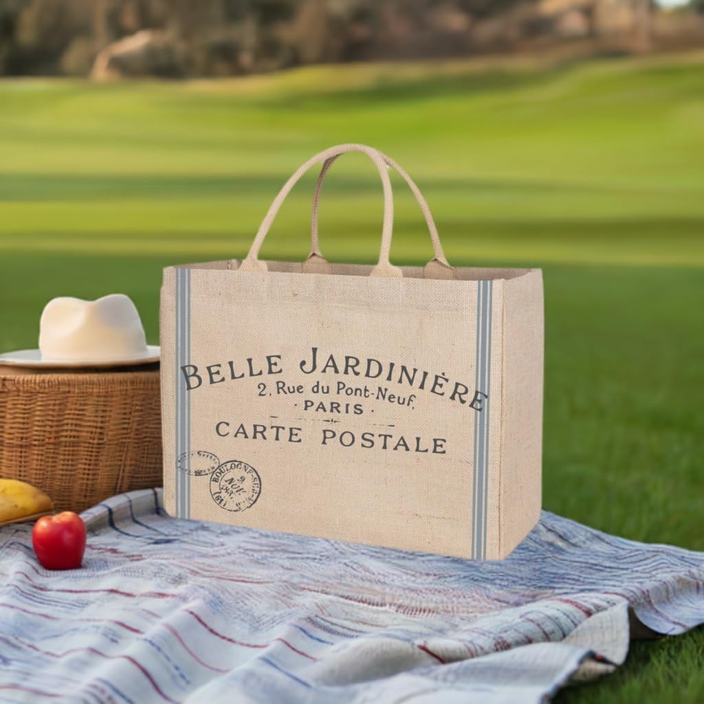 Jute Market Tote Bag Belle Jardiniere Print Durable Handle Reinforced Bottom …
