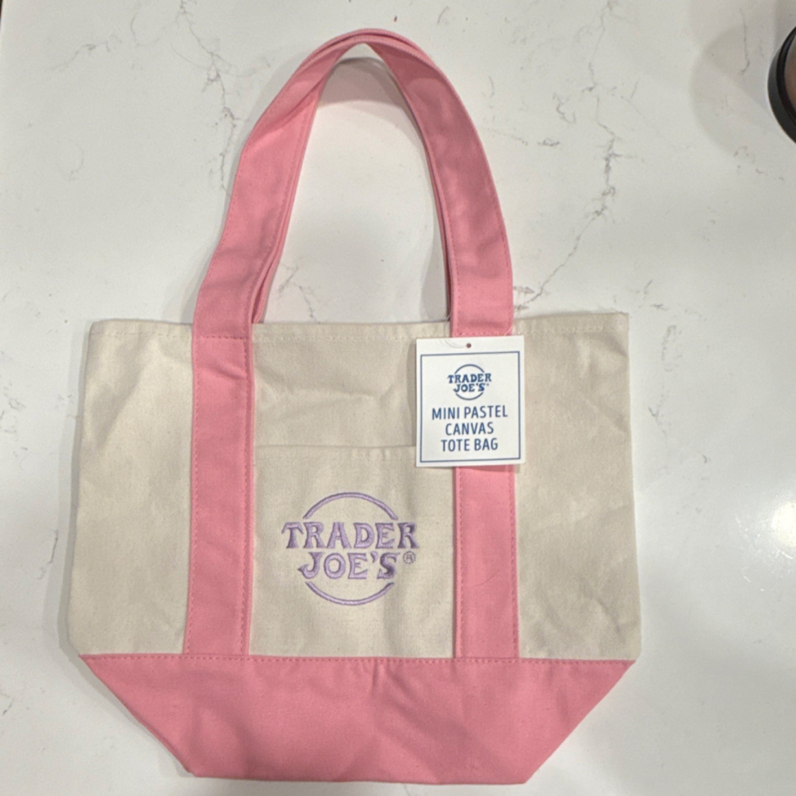 Trader Joe’s Mini Pastel Canvas Tote Bag Cotton Polyester Pink Beige Foldable