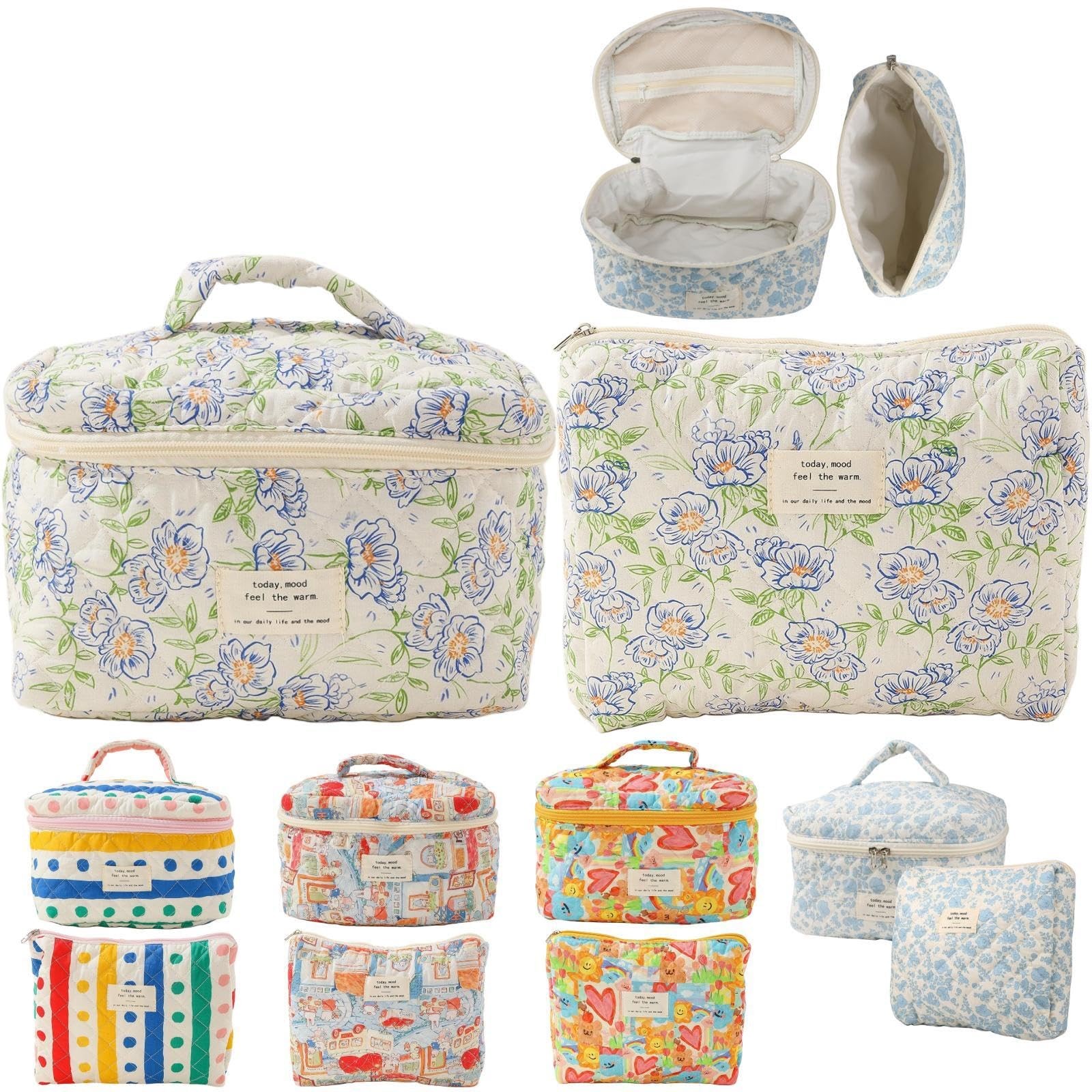 Fcteap Makeup Bag Travel Essentials Quilted Cosmetic Toiletry Large, Flower
