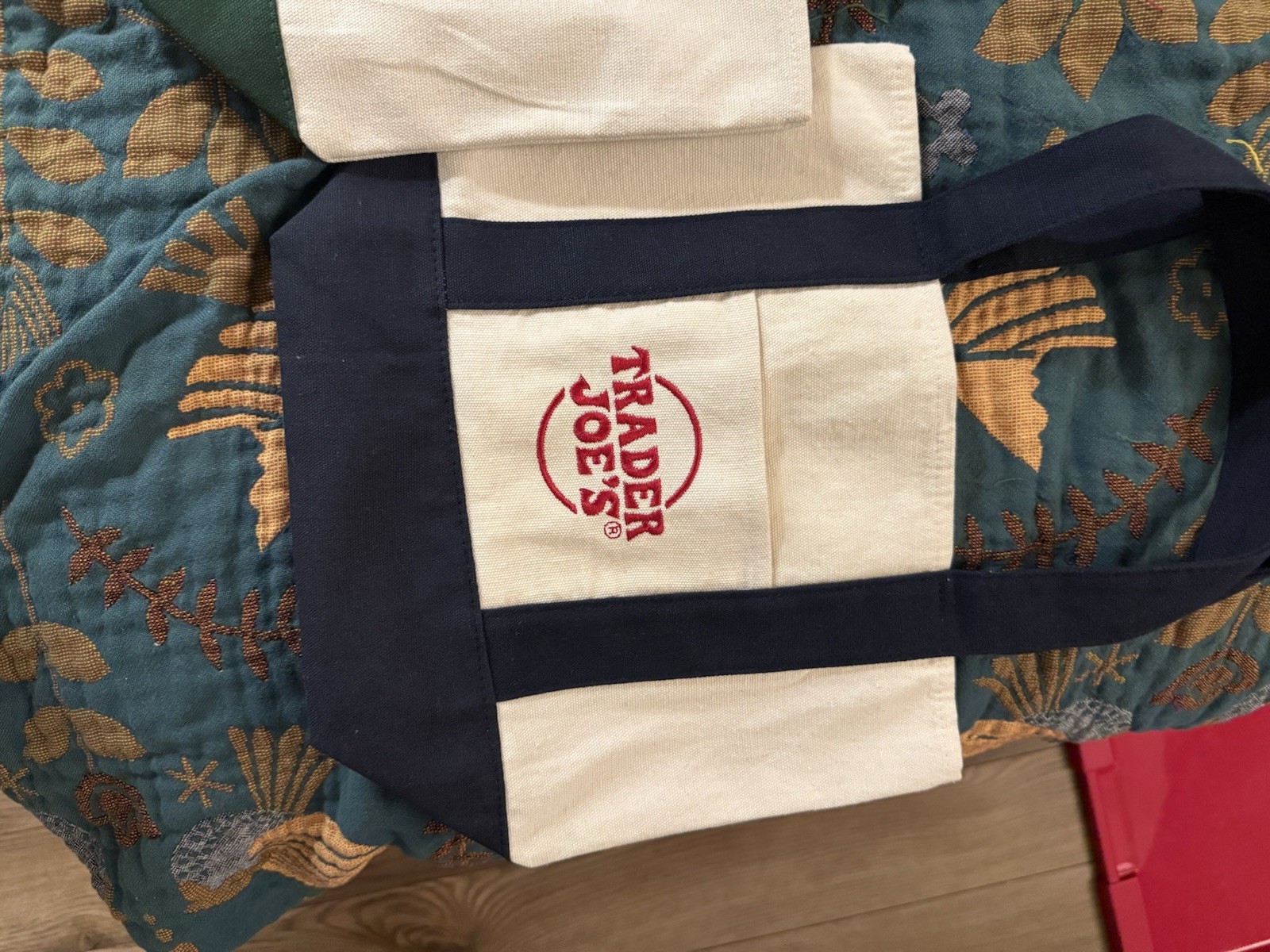 Trader Joe’s Original Canvas Bag. Set Of 2. Green And Blue NEW
