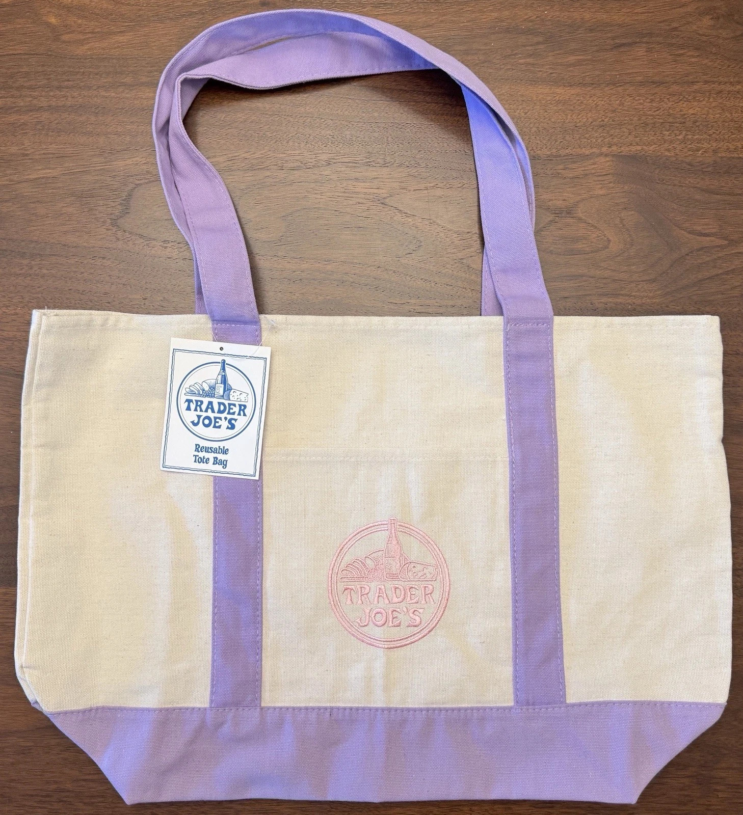 Trader Joe’s LARGE Reusable Heavy Canvas Shopping Bag, Off White & Lavender