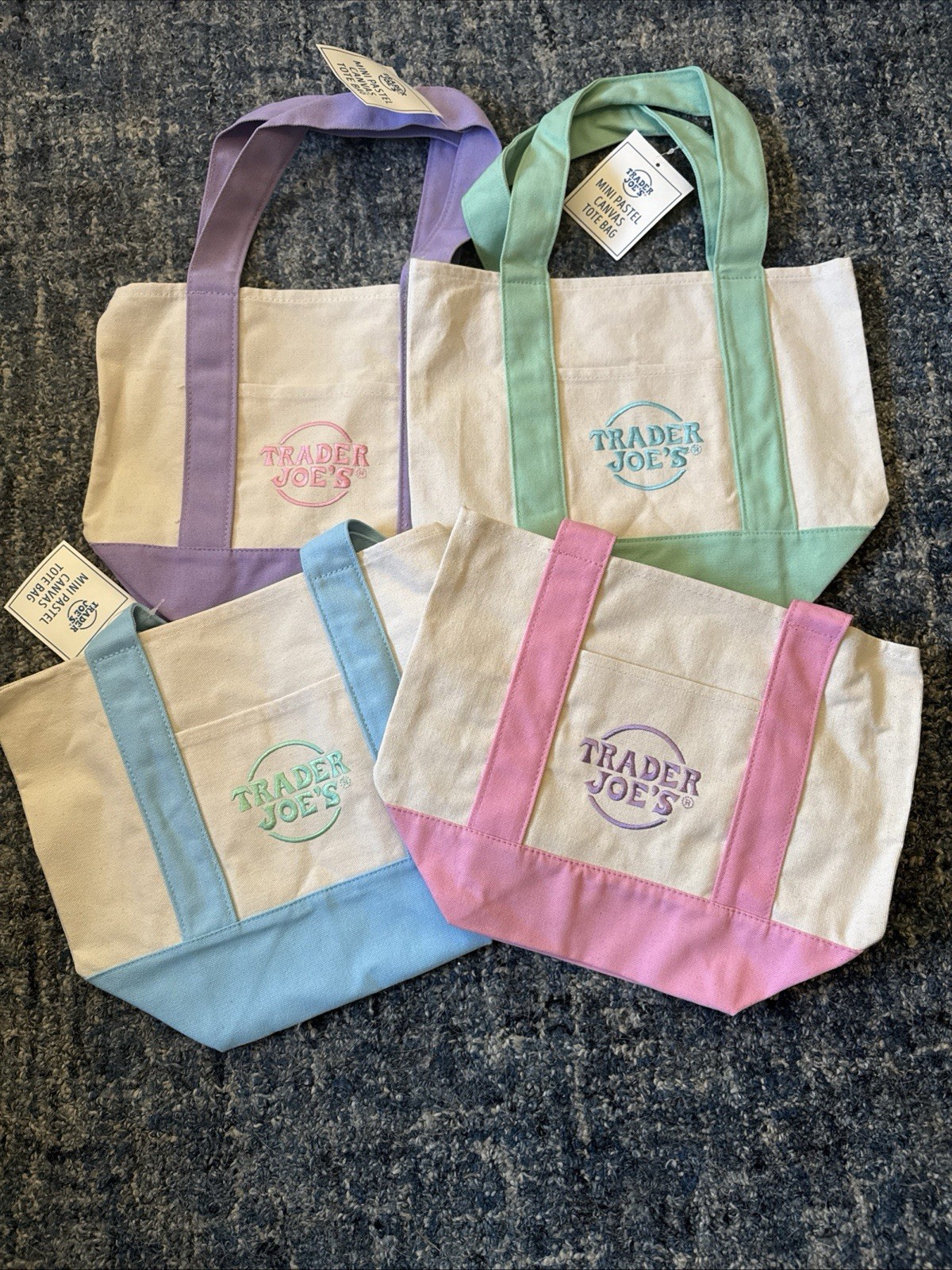 Trader Joe’s 2026 Mini Pastel Canvas Tote Bag Set Of 4 IN HAND READY TO SHIP!!!!
