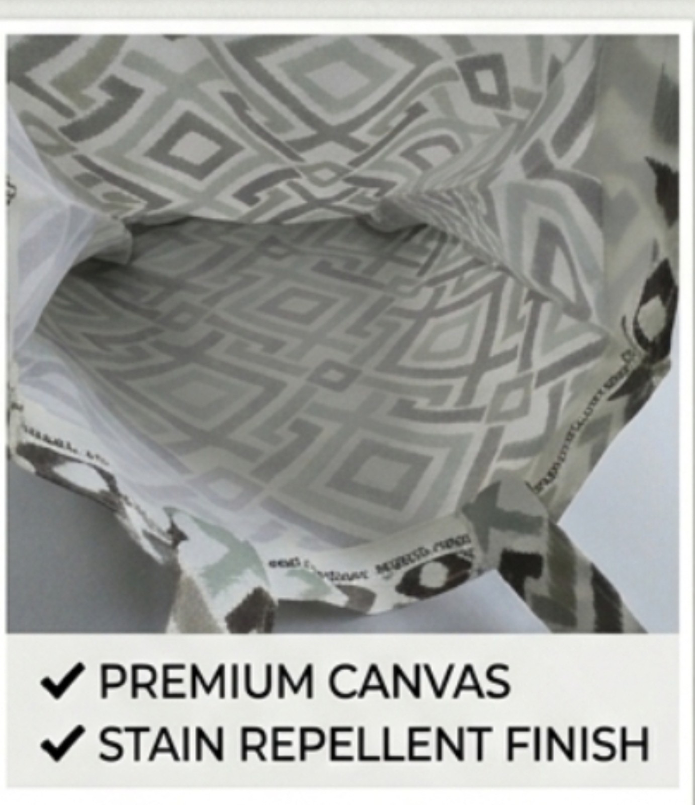 Geometric Canvas Foldable Reusable Tote Bag Stain Repellent 15 x 17 Gray White