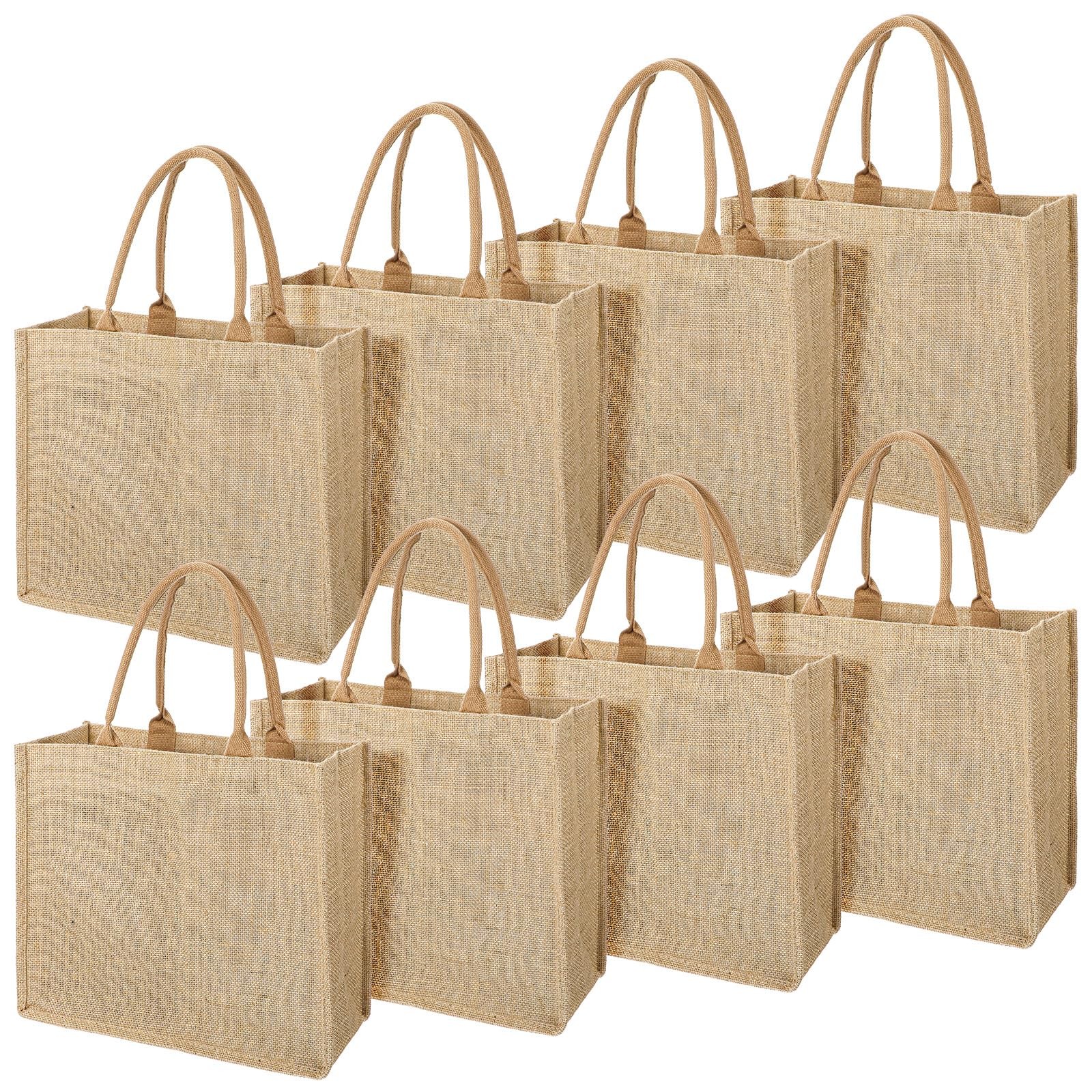 8 PCS Reusable Jute Tote Bag Handle 15.3×12.2×5.5 Inch Blank Burlap Grocery
