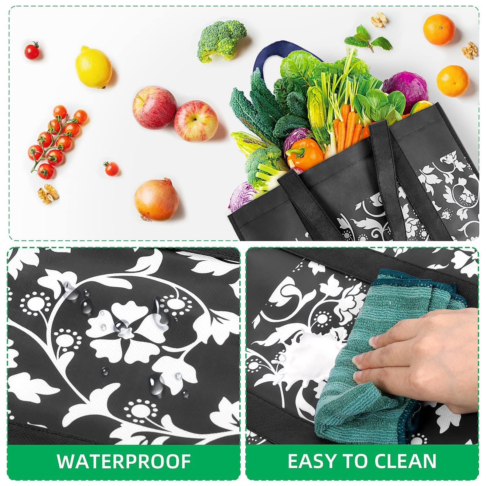 Reusable Grocery Bags Foldable Tote Bags bulk with Reinforced Handles Shoppin…