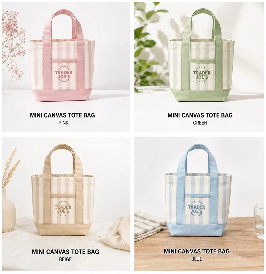 Trader Joe’s Mini Pastel Stripe Canvas Tote Bag Limited Edition Set Of 4