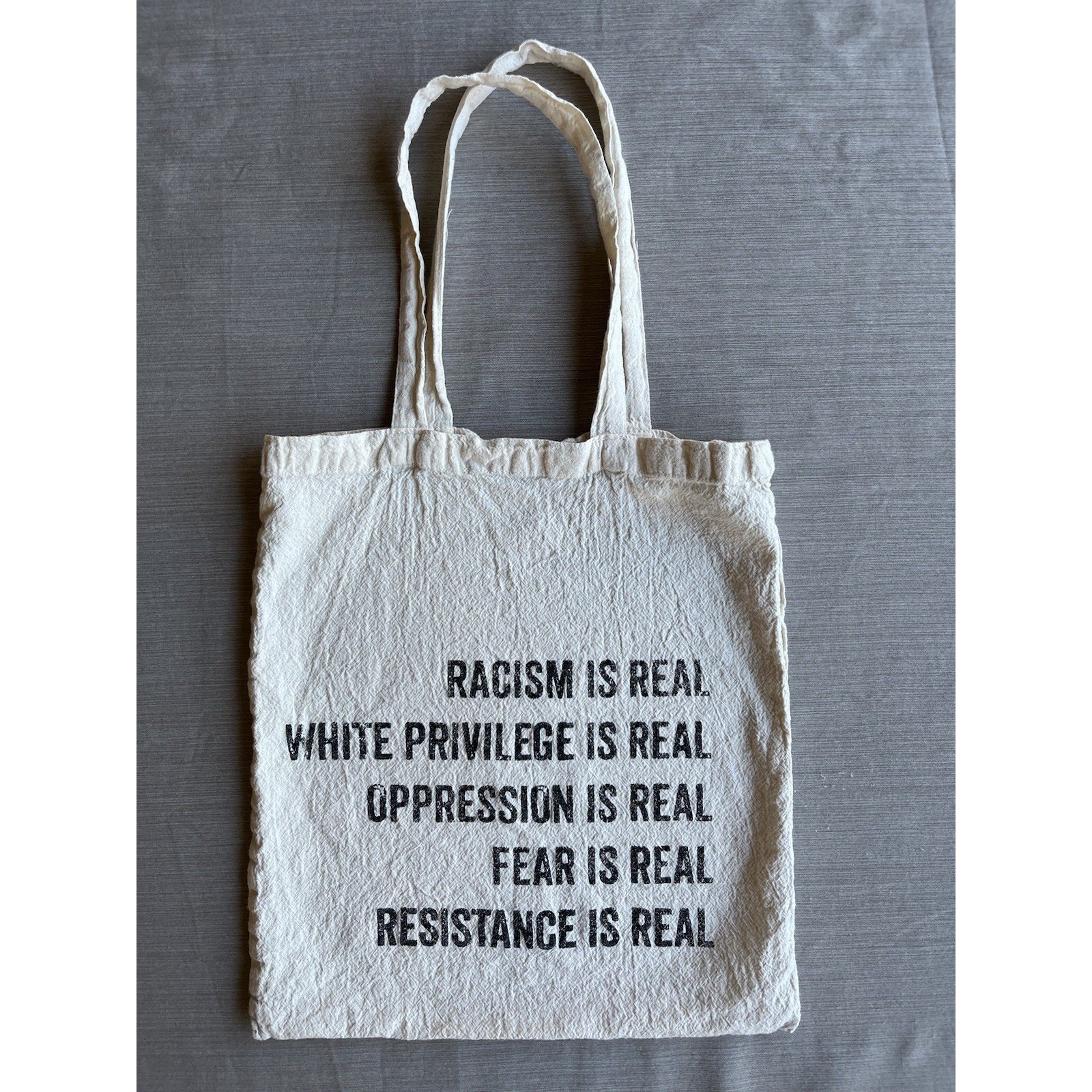 Lightweight Bag White Linen Tote/Shoulder Book Anti Racist BLM Resistance 13×12