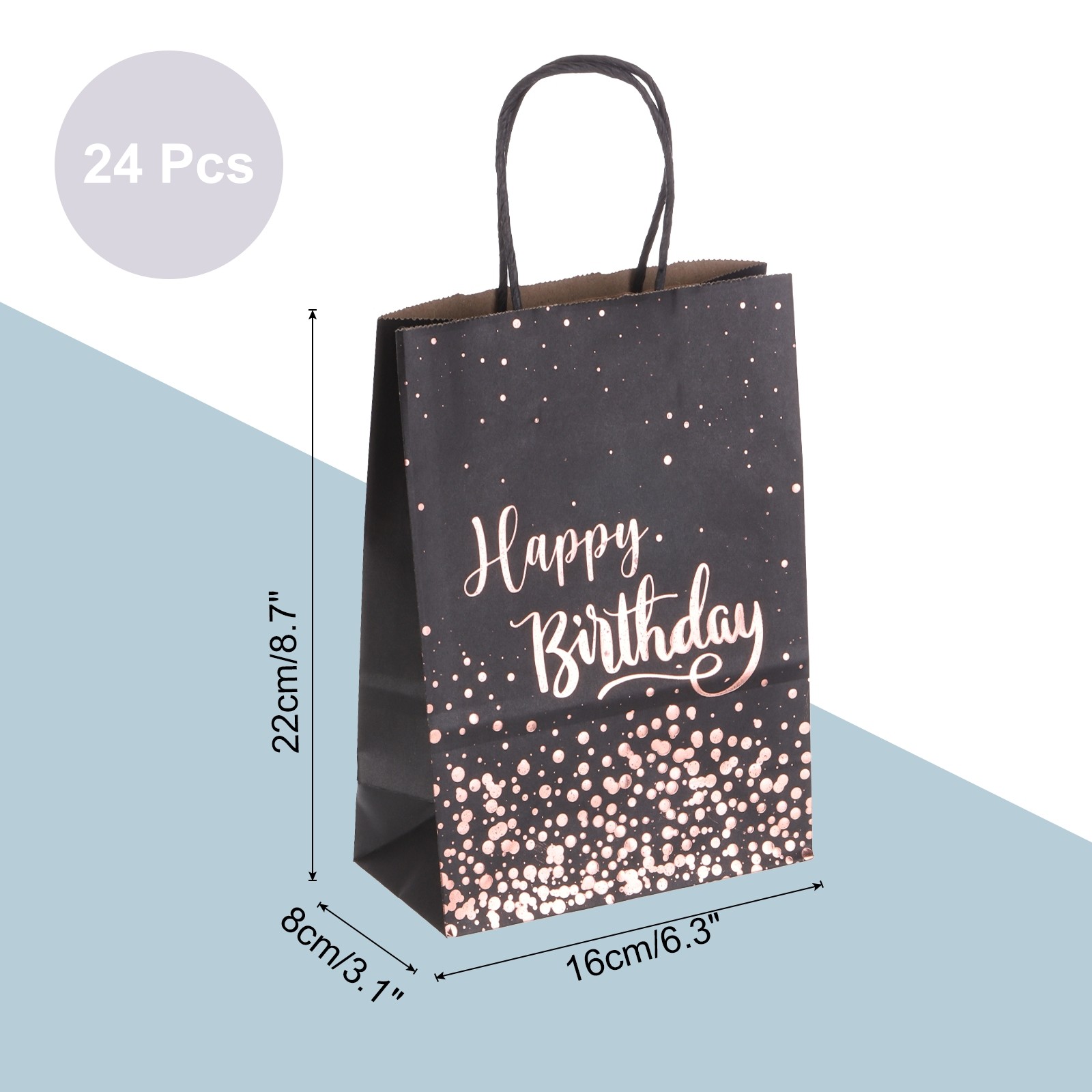 24Pcs Kraft Gift Bags with Handles Bulk, Black Rose Gold Party Favor Bags