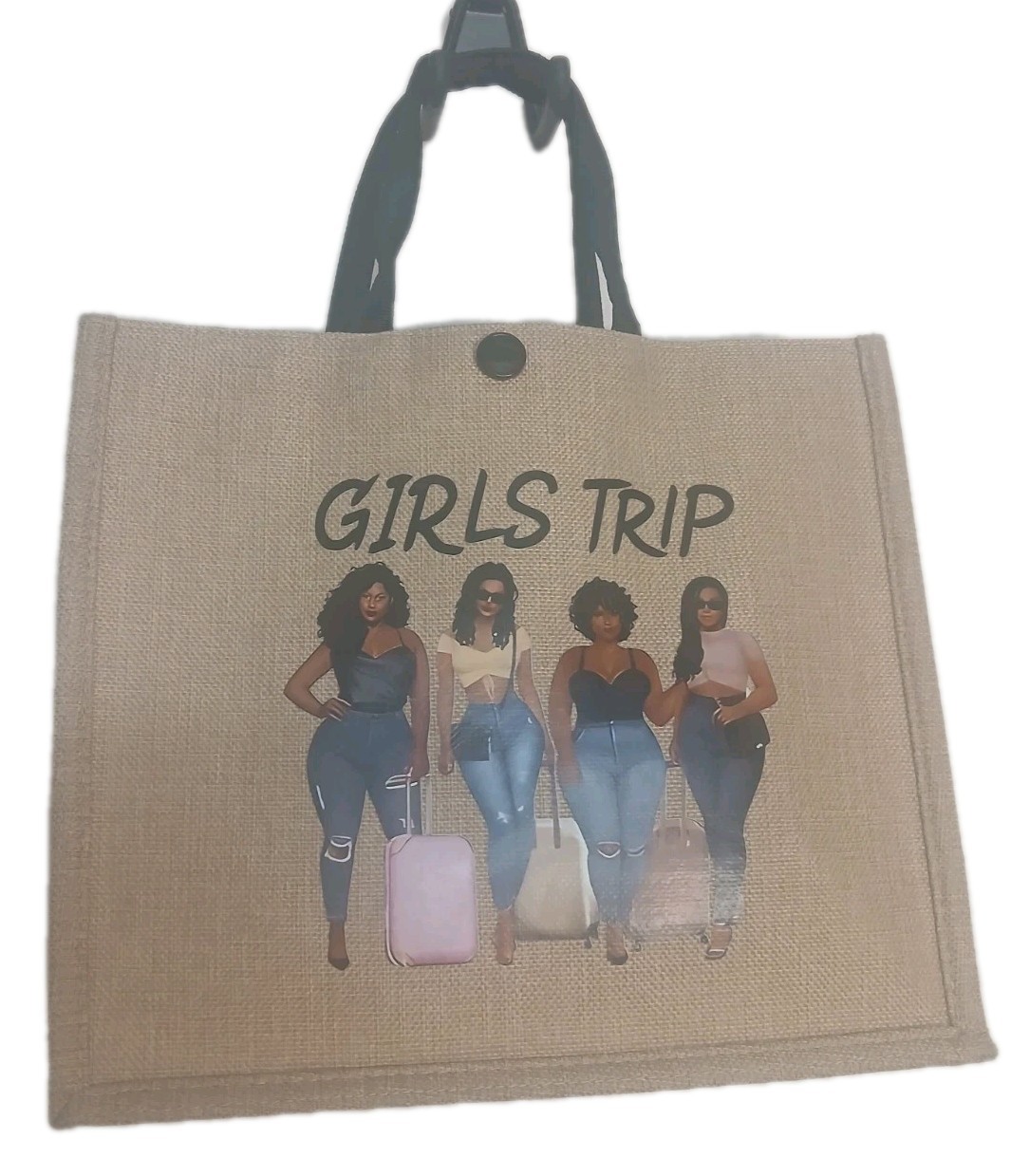 Foldable Canvas Reusable Shopping Bag, Large, Beige Multicolor, All-Over