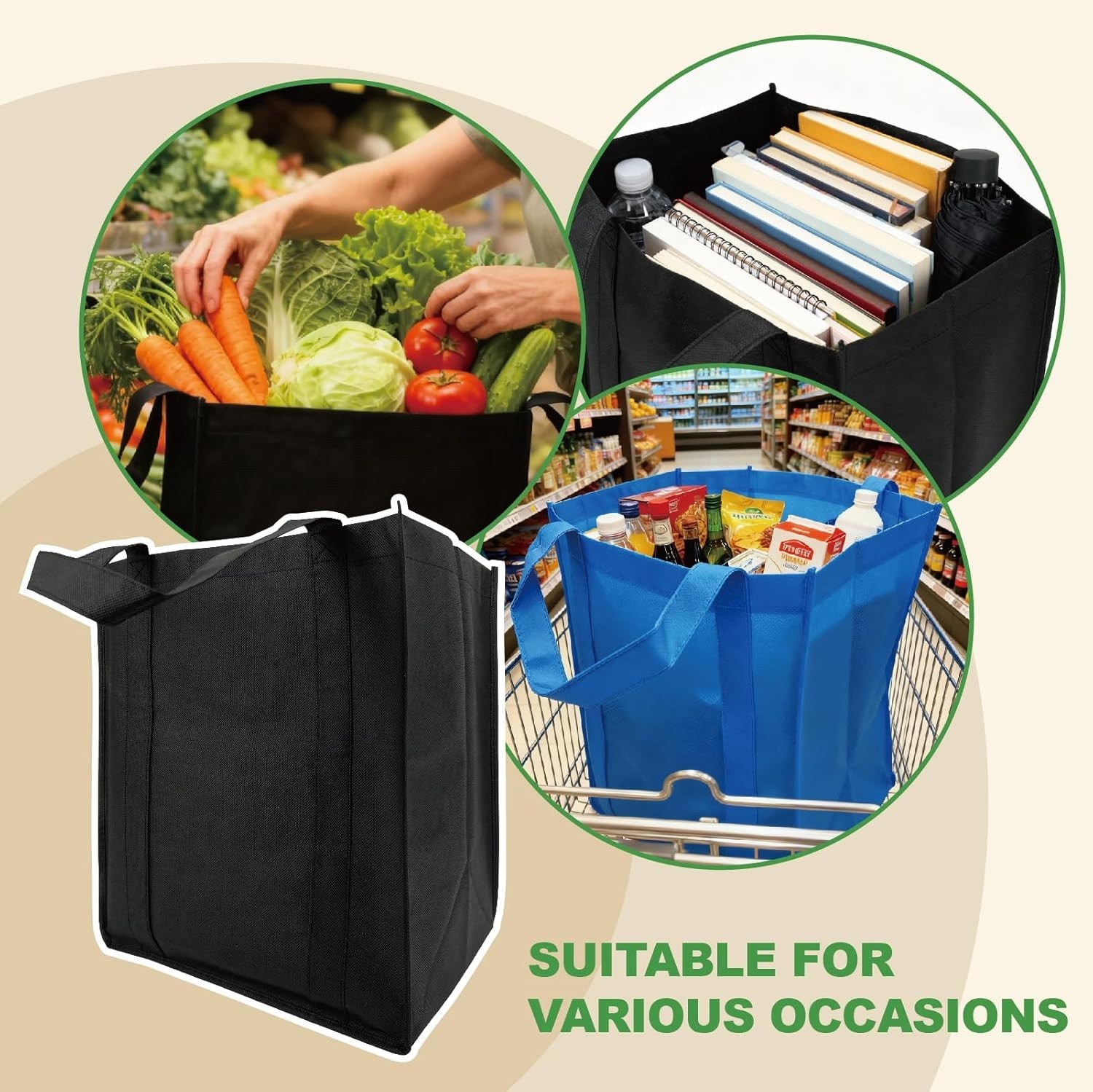 Reusable Grocery Shopping Bags 10 Pack Large Foldable Tote Bags Bulk, Eco Produc