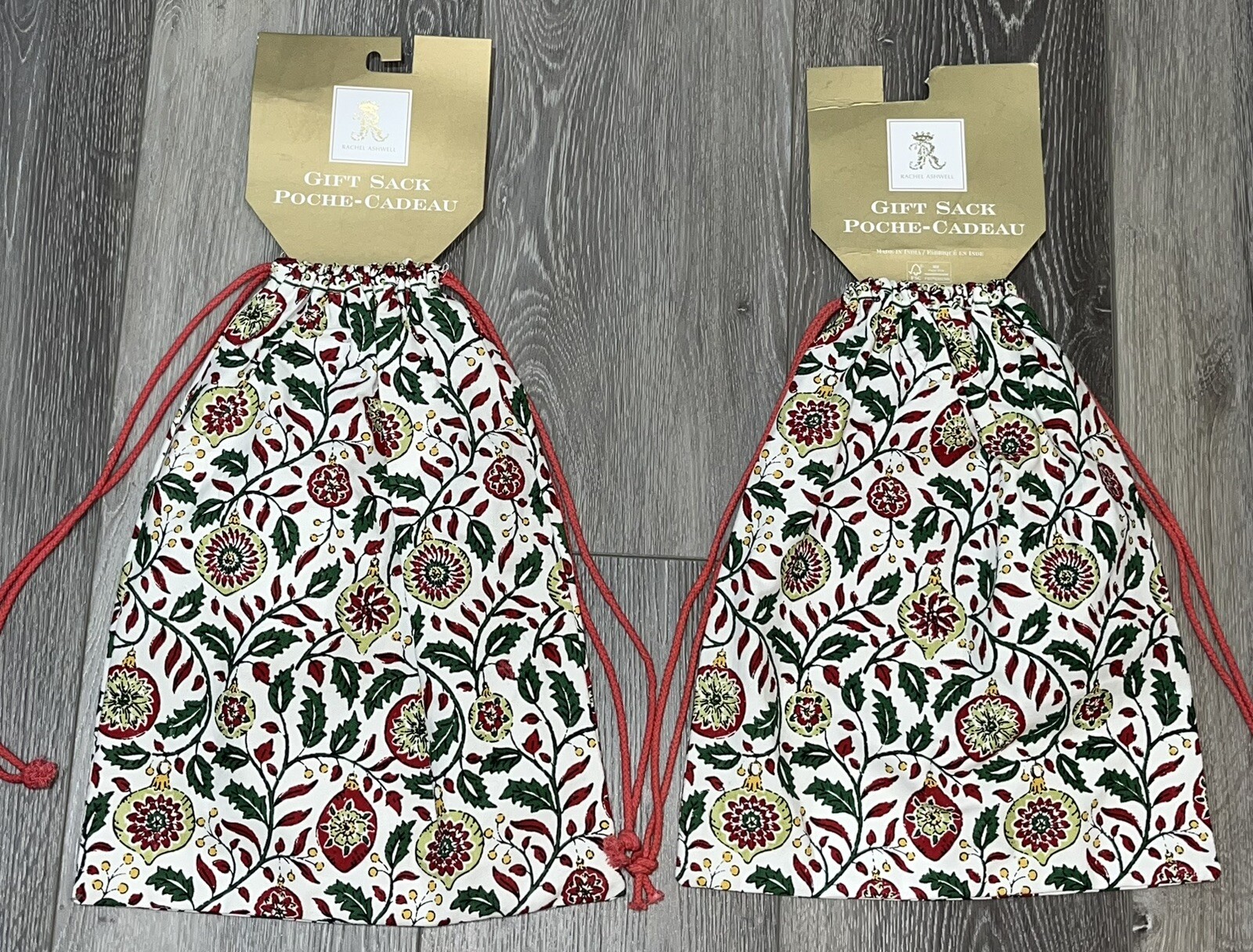 Rachel Ashwell -NEW-Floral print Canvas Cotton Gift Bag Sac Reusable Set Of 2