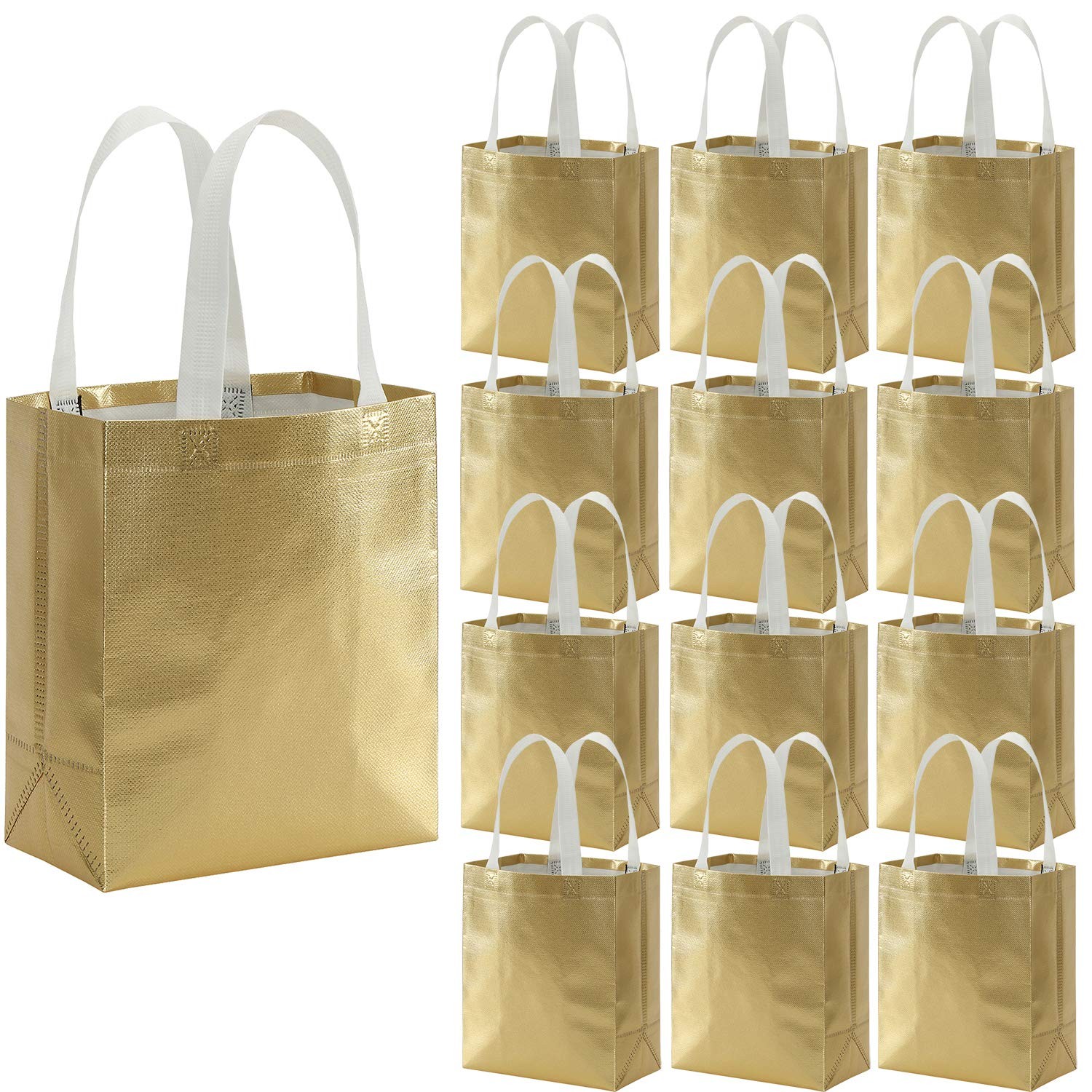 40 Pack 10 X 8 Inch Glossy Gold Reusable Grocery Bags Shopping Tote Bag With Han