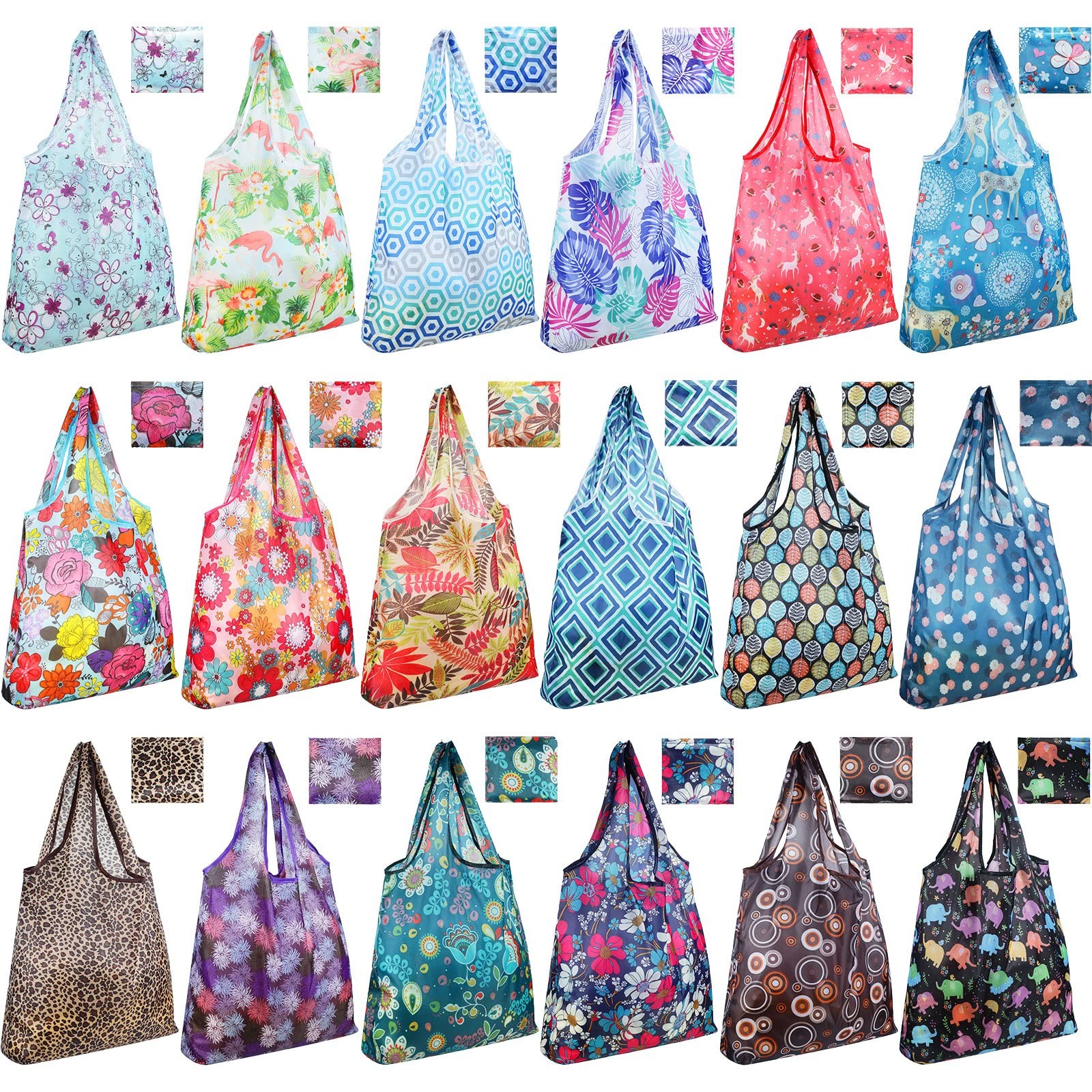18 Pieces Foldable Reusable Shopping 13 x 11 x 1 inches, Colorful