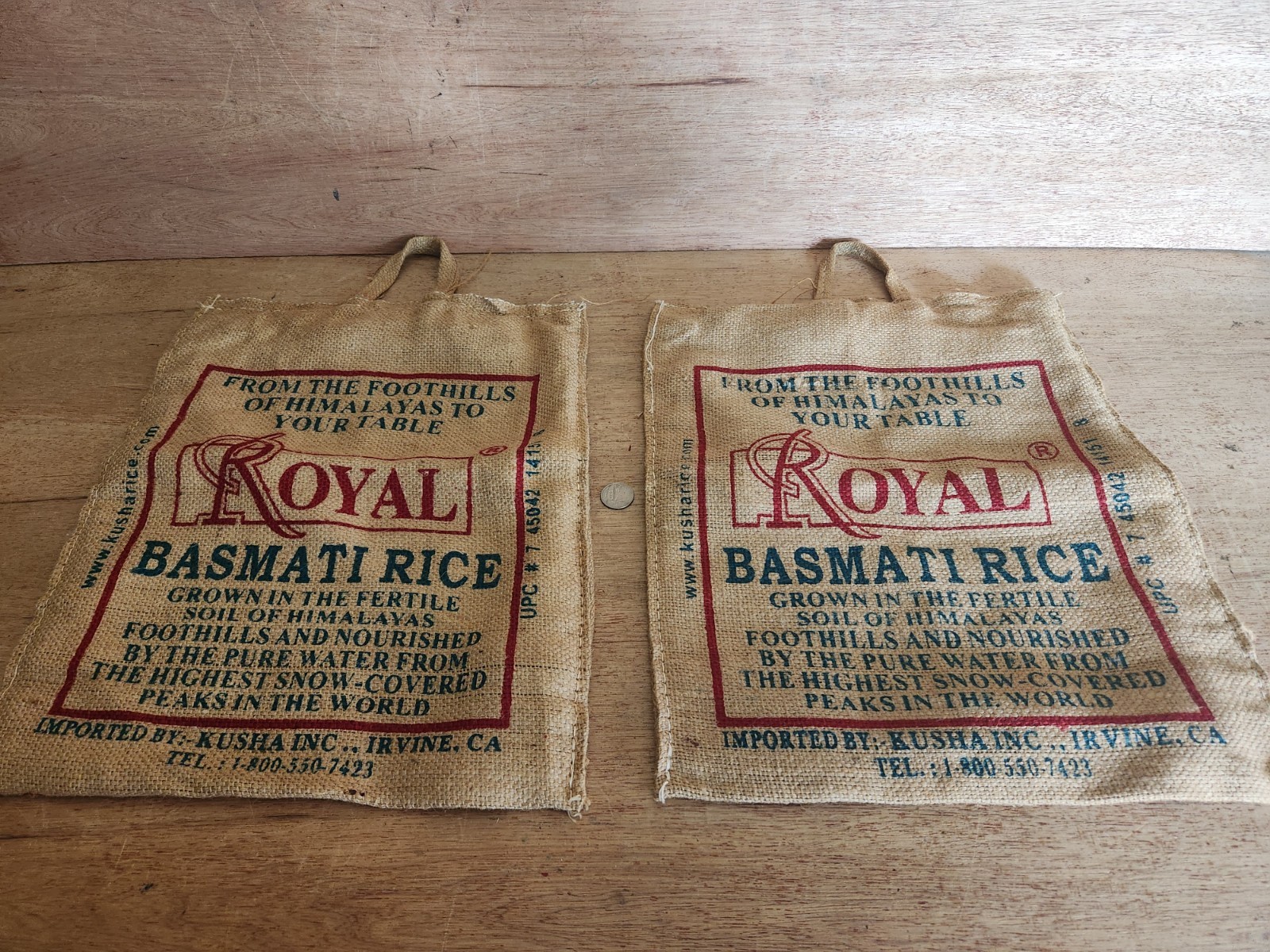 Royal Basmati Rice Burlap Tote Bag Lot Of 2 Zipper Handle Empty 13-3/4″ x 17″
