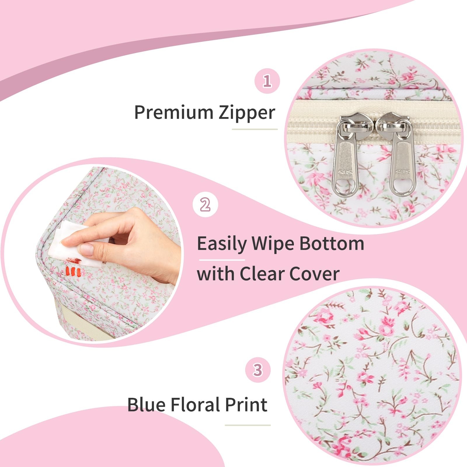 Nail Polish Organizer Bag – Organizers and 45 Slots, Pink Small Flower