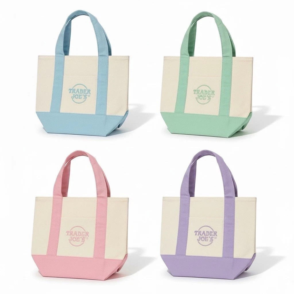 Trader Joe’s Mini Pastel Canvas Tote Bag NWT Blue Green Pink Purple | US Stock