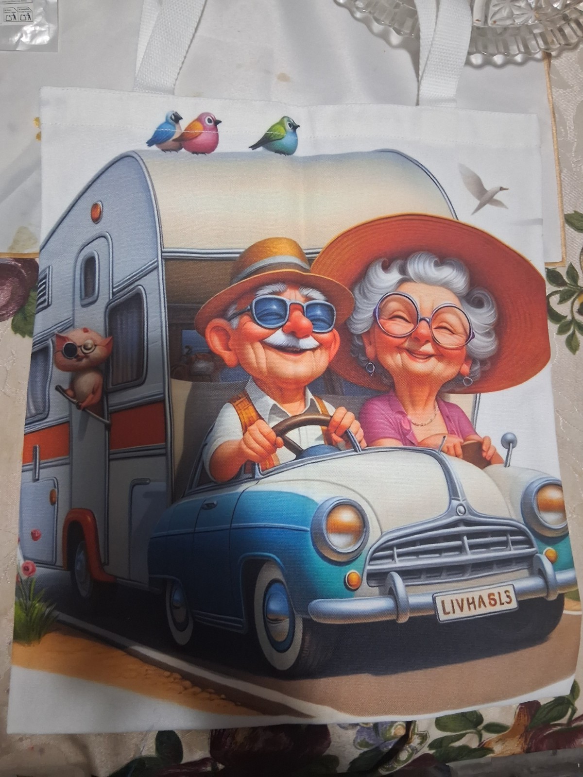Reusable Tote Bag Multicolor Novelty Cartoon Road Trip Car & Camper Print