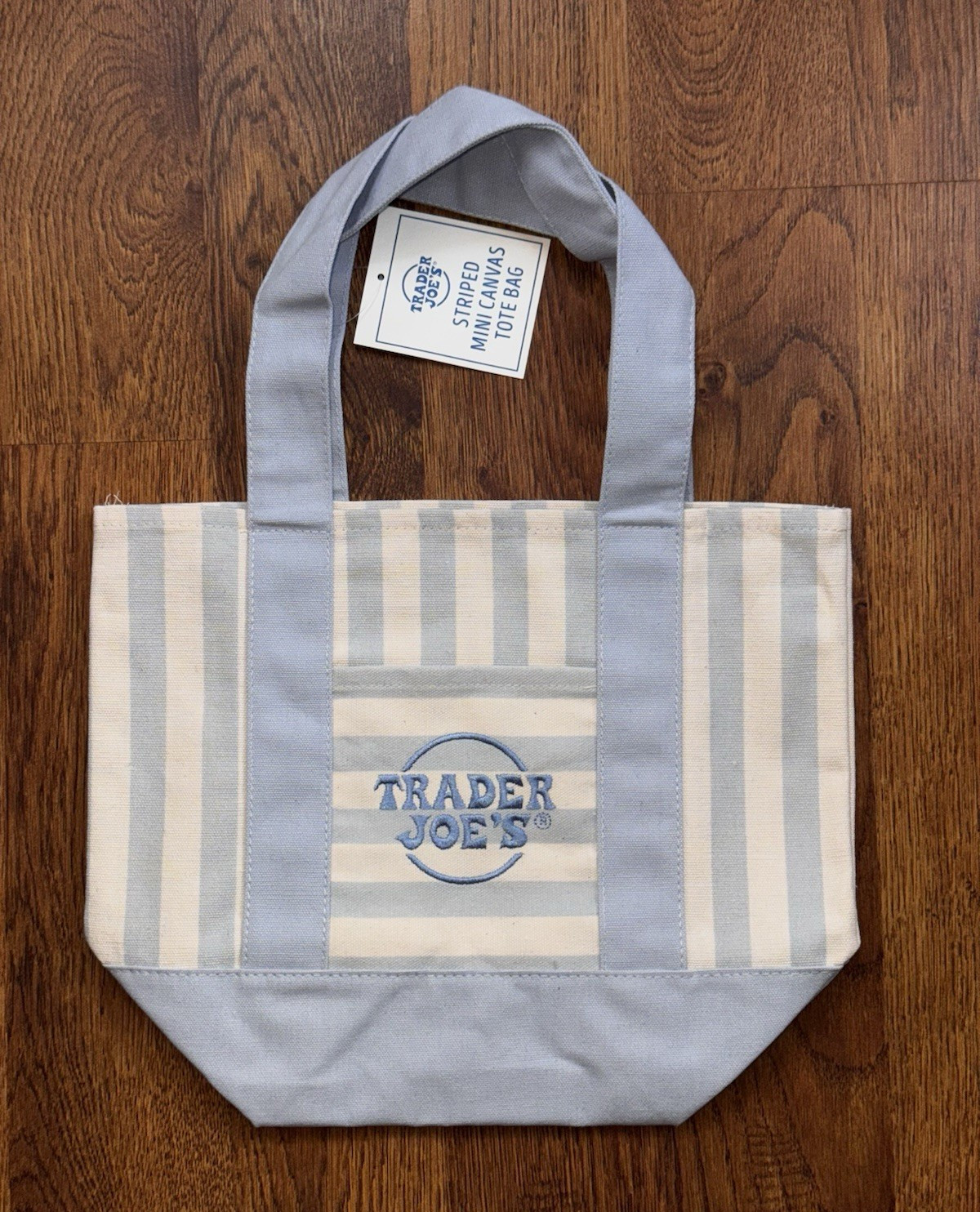 Trader Joe’s Mini Canvas Striped Tote Bag Blue 15 x 6 in, Height Under 6 in